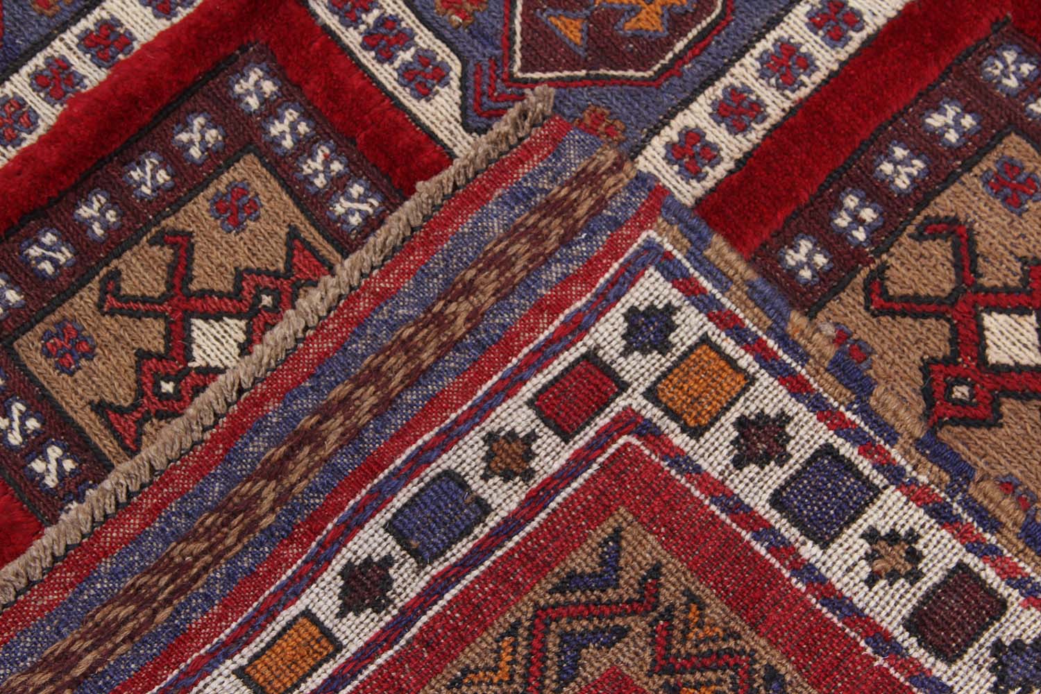 Red Handmade Berjista Afghan Rug Rectangular