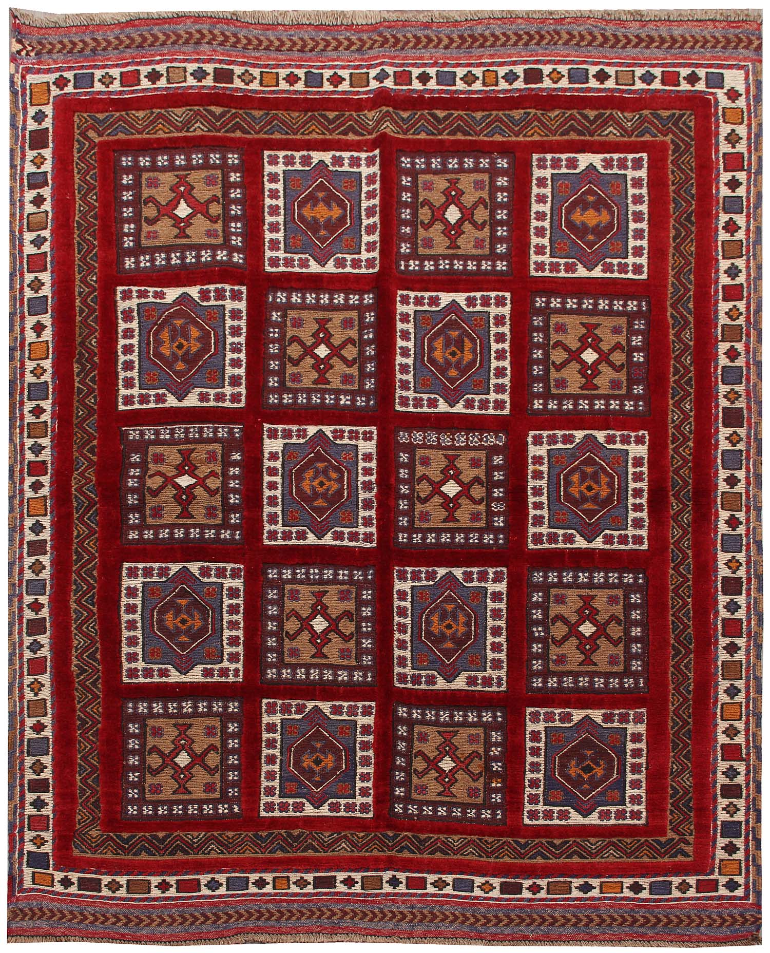 Red Handmade Berjista Afghan Rug Rectangular