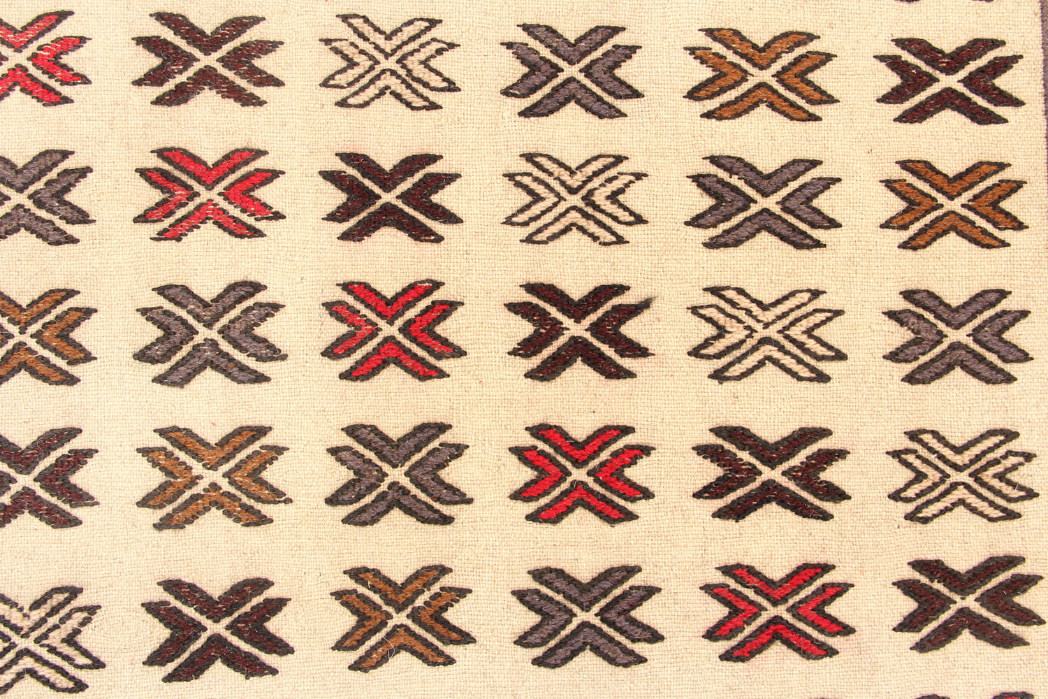 4' 6" x 6' 6 Ivory Handmade Pai Murgh Soumak Kilim Rug Rectangular