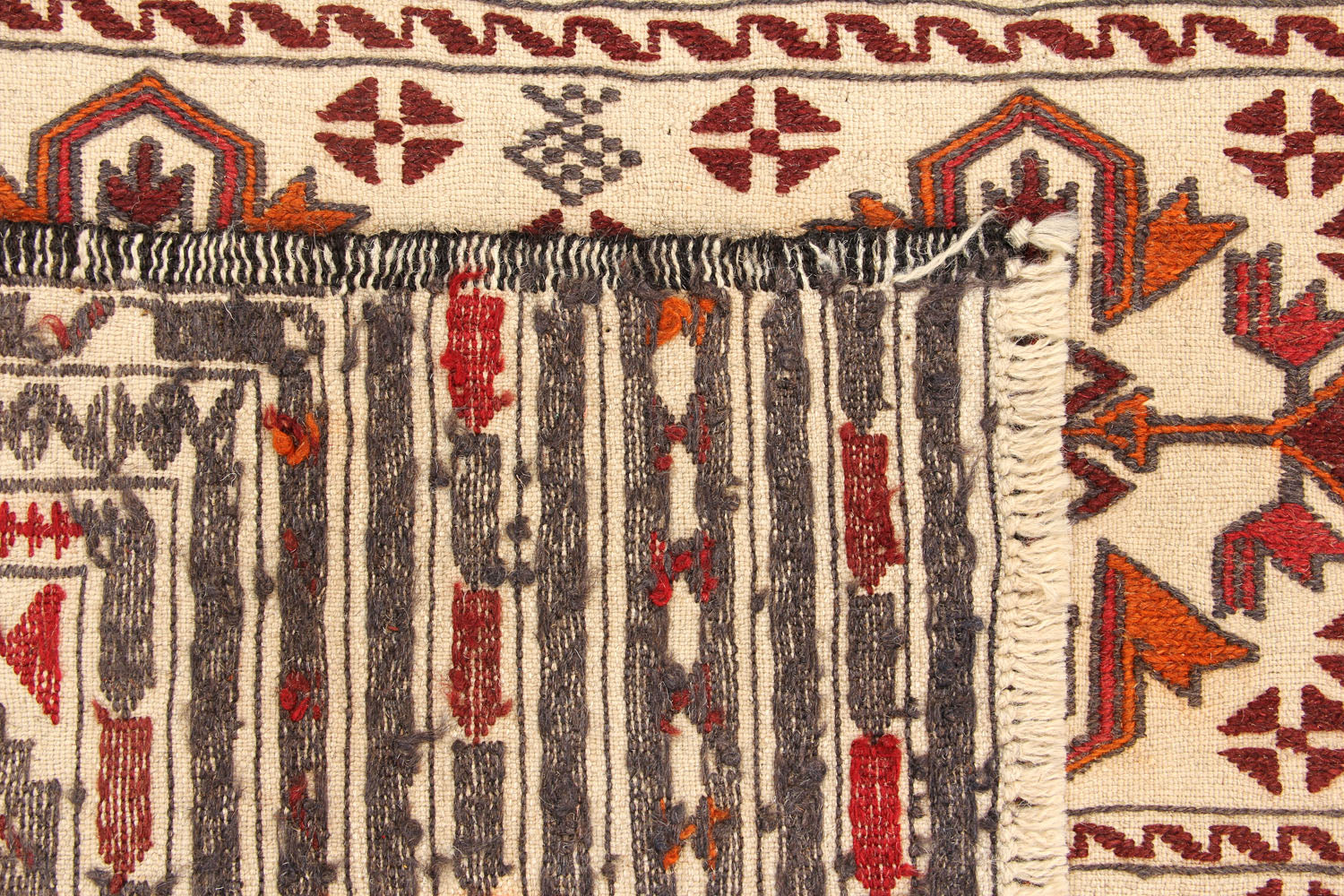 4' x 6' Ivory Handmade Pai Murgh Soumak Kilim Rug Rectangular