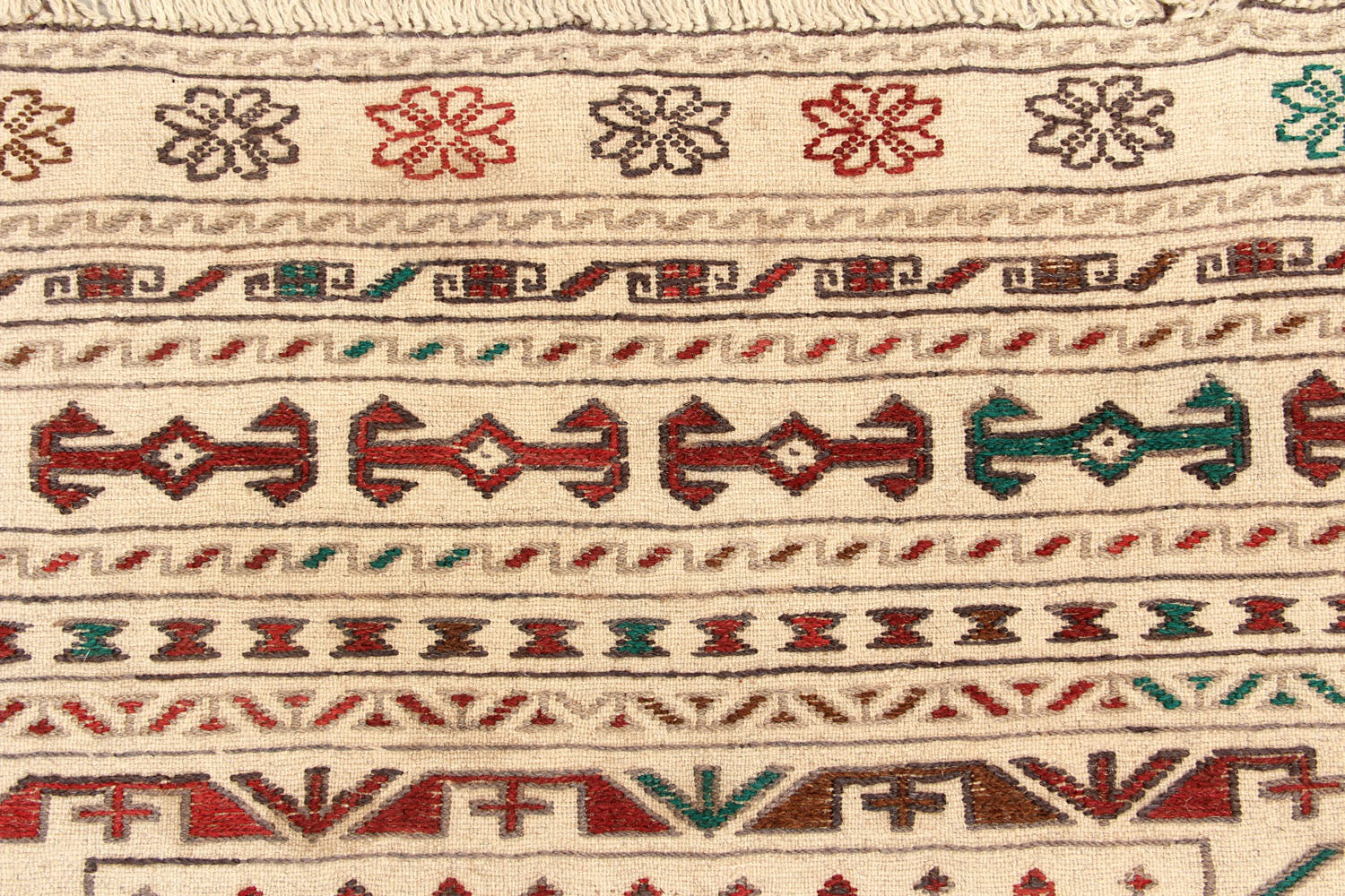 4' x 6' Ivory Handmade Pai Murgh Soumak Kilim Rug Rectangular