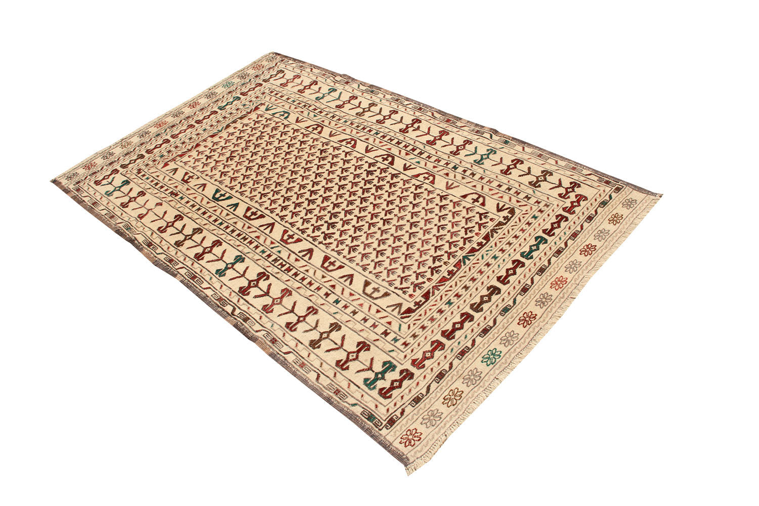 4' x 6' Ivory Handmade Pai Murgh Soumak Kilim Rug Rectangular