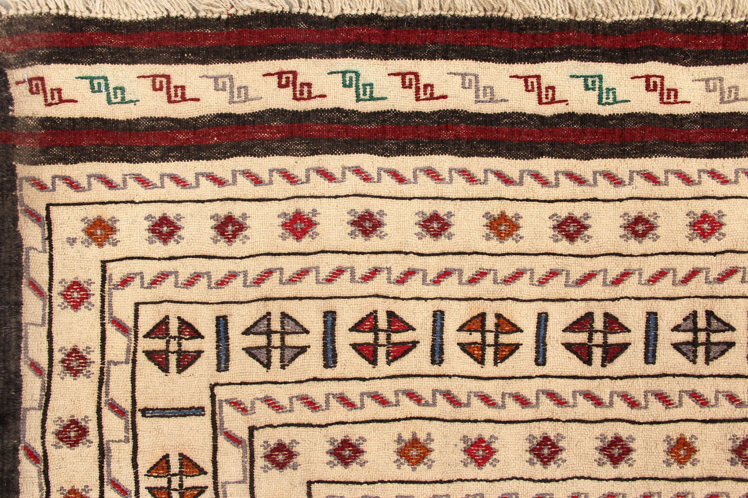 4' 6" x 6' 6 Ivory Handmade Pai Murgh Soumak Kilim Rug Rectangular