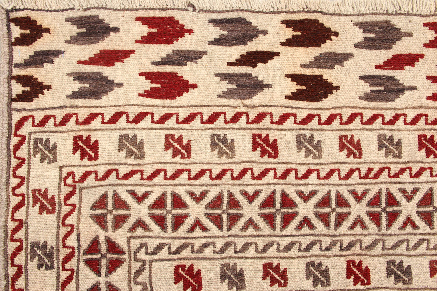 4' 6" x 6' 6 Ivory Handmade Pai Murgh Soumak Kilim Rug Rectangular