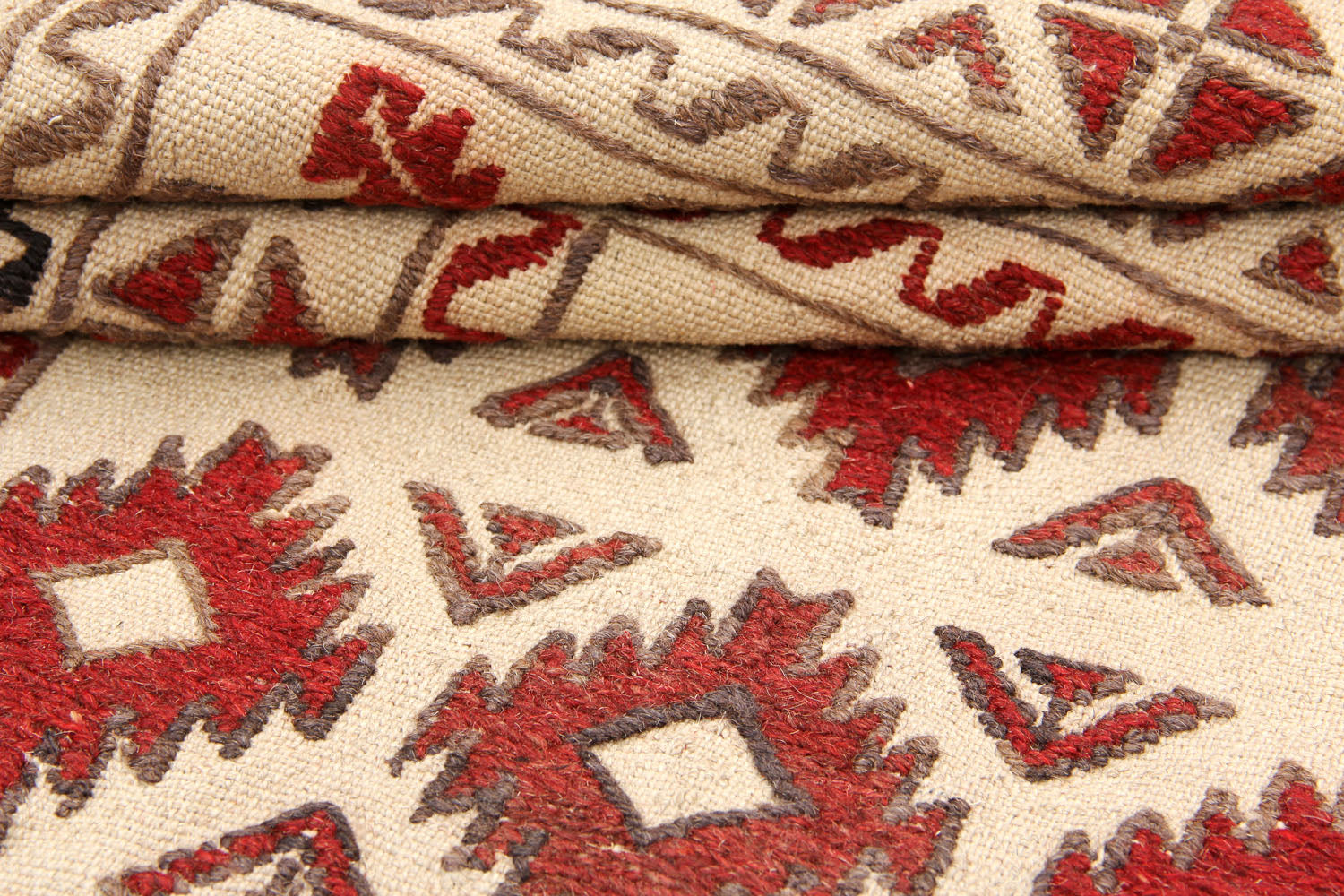 4' 6" x 6' 6 Ivory Handmade Pai Murgh Soumak Kilim Rug Rectangular