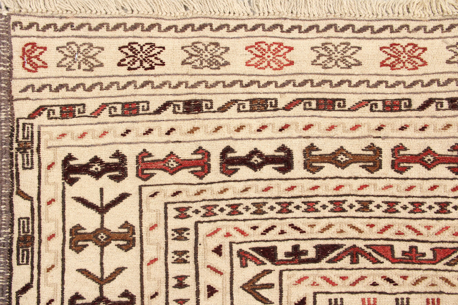 4' 6" x 6' 6 Ivory Handmade Pai Murgh Soumak Kilim Rug Rectangular