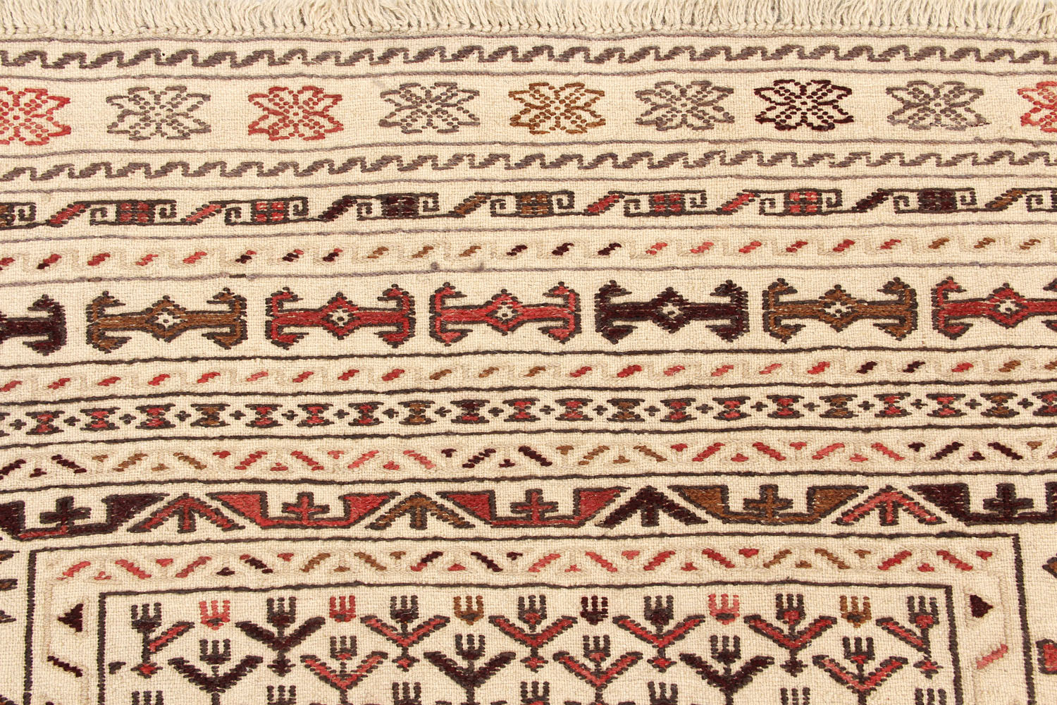 4' 6" x 6' 6 Ivory Handmade Pai Murgh Soumak Kilim Rug Rectangular