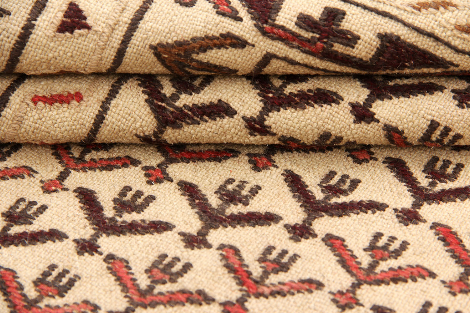 4' 6" x 6' 6 Ivory Handmade Pai Murgh Soumak Kilim Rug Rectangular