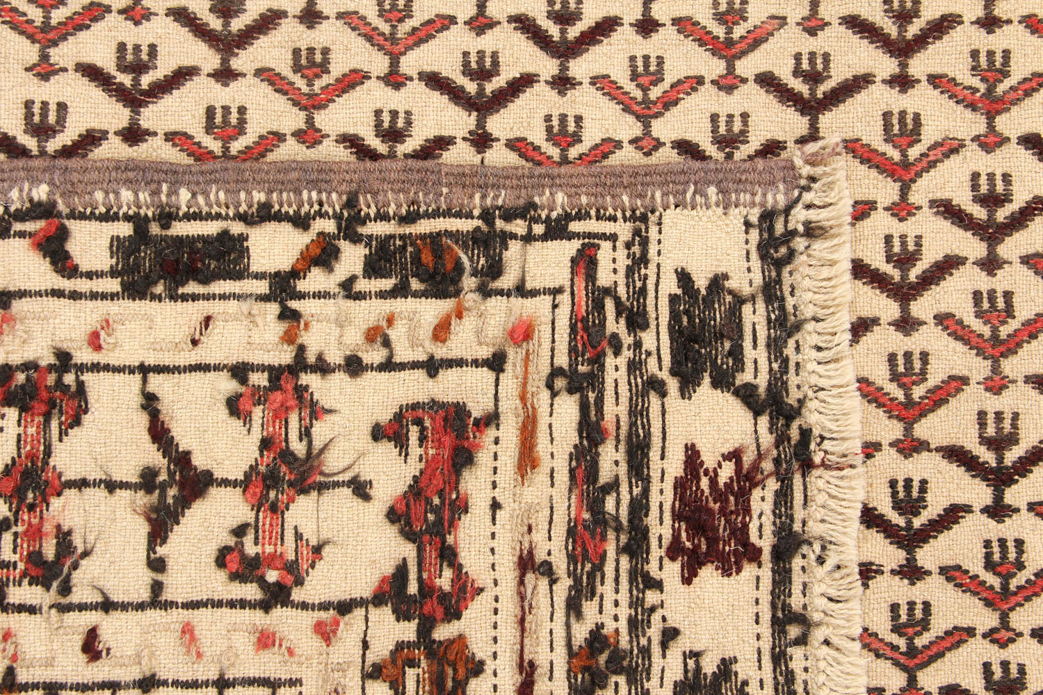 4' 6" x 6' 6 Ivory Handmade Pai Murgh Soumak Kilim Rug Rectangular