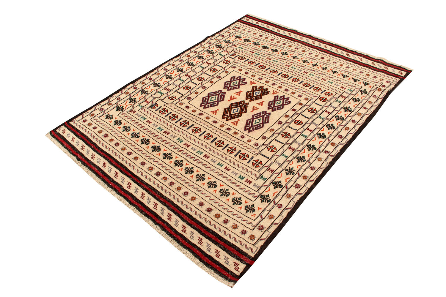4' x 6' Ivory Handmade Pai Murgh Soumak Kilim Rug Rectangular