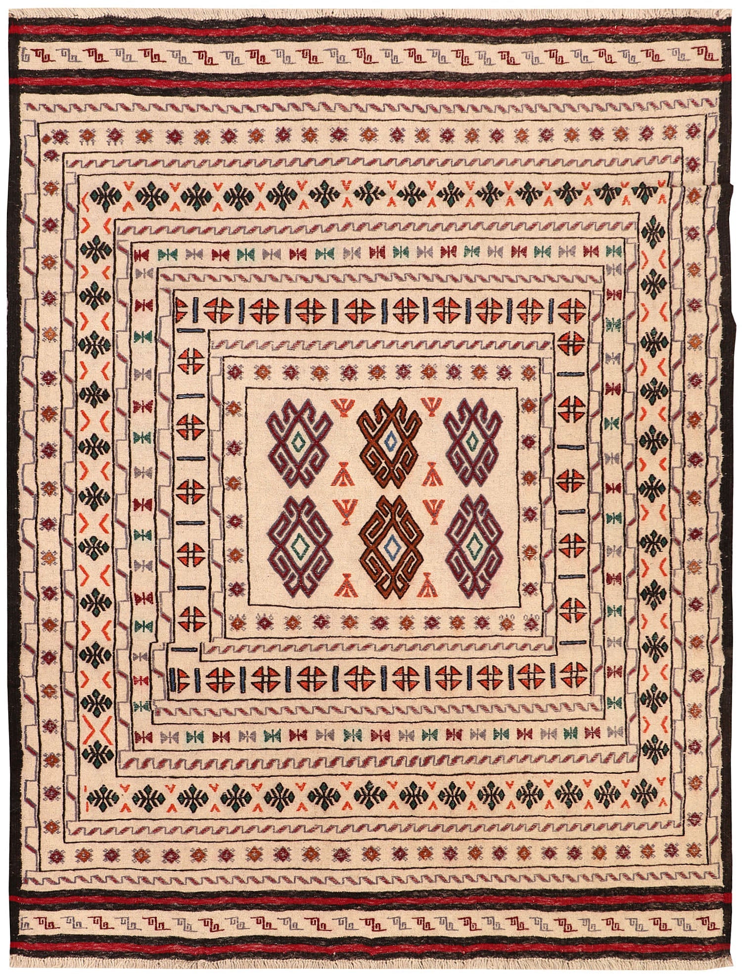 4' x 6' Ivory Handmade Pai Murgh Soumak Kilim Rug Rectangular