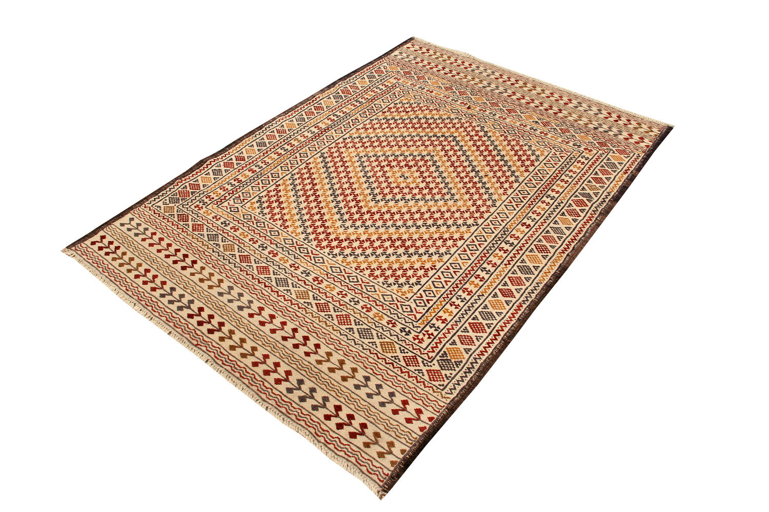 4' x 6' Ivory Handmade Pai Murgh Soumak Kilim Rug Rectangular