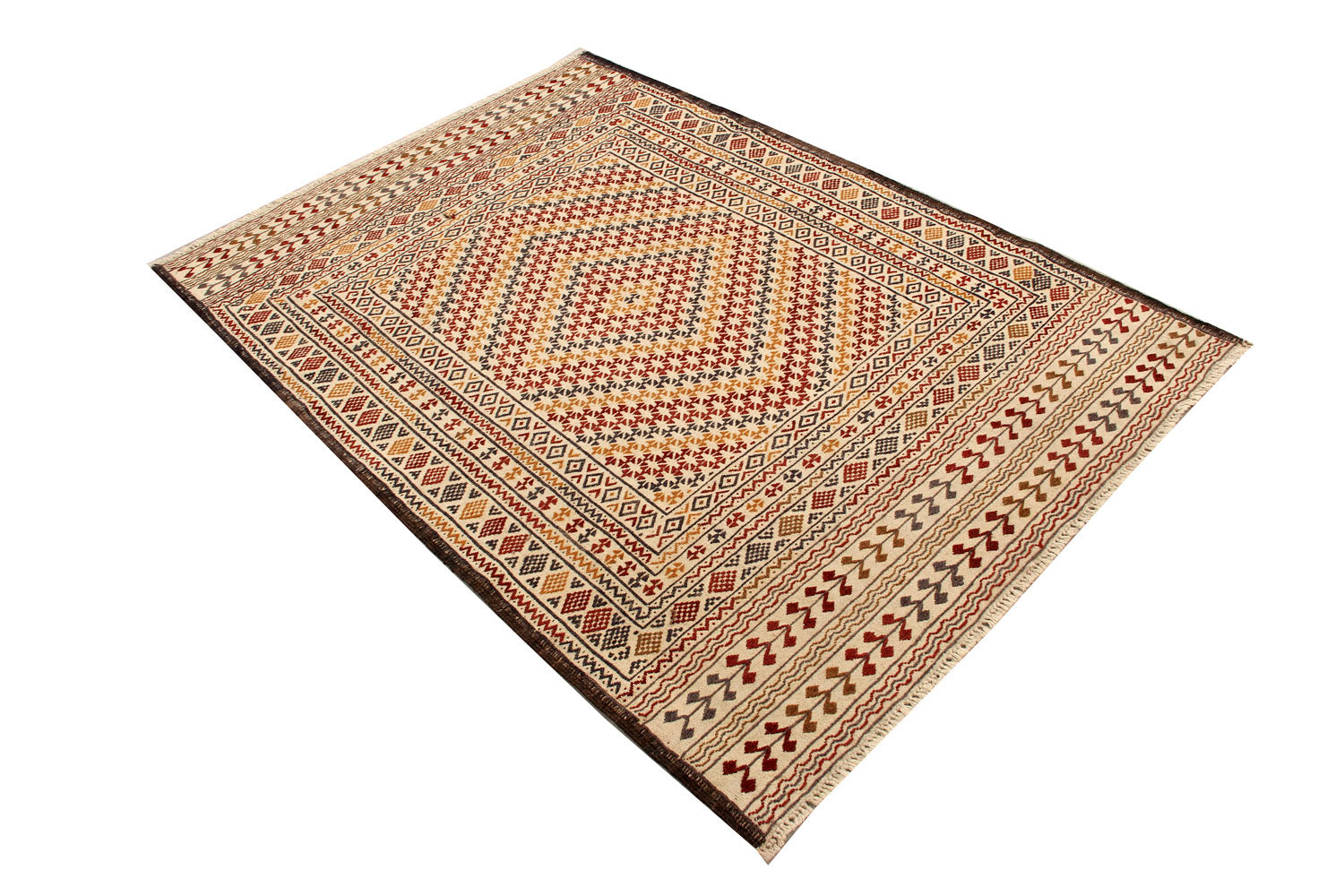 4' x 6' Ivory Handmade Pai Murgh Soumak Kilim Rug Rectangular