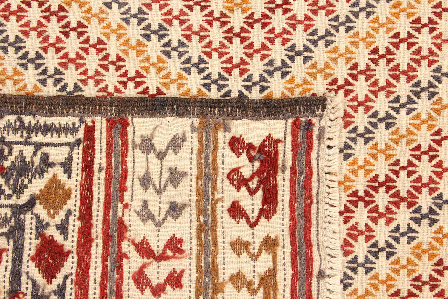 4' x 6' Ivory Handmade Pai Murgh Soumak Kilim Rug Rectangular