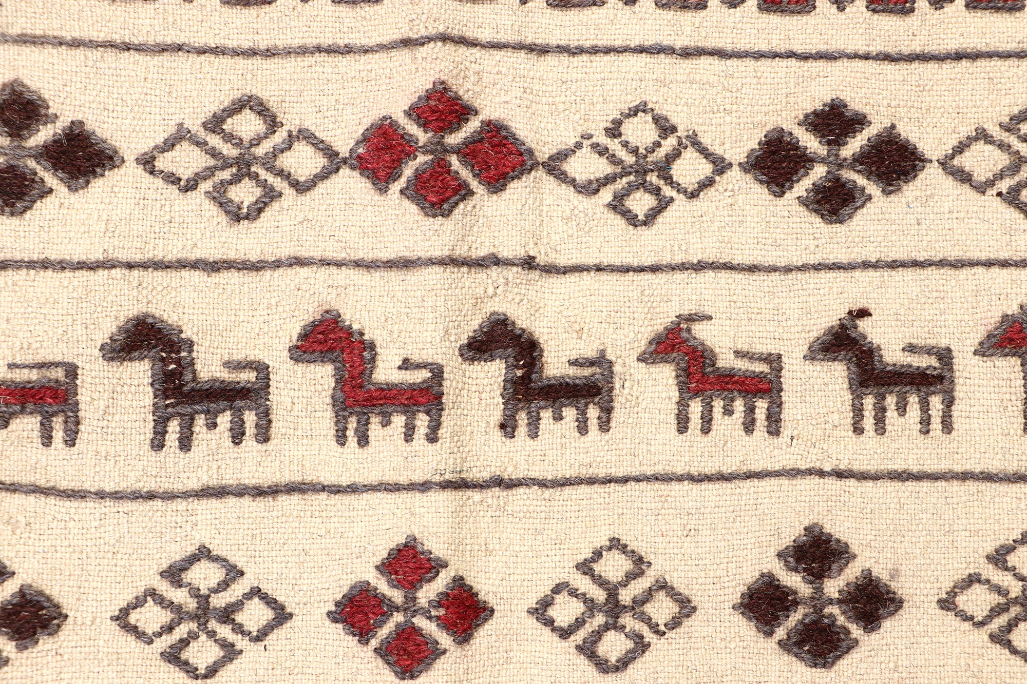 4' 6" x 6' 6 Ivory Handmade Pai Murgh Soumak Kilim Rug Rectangular