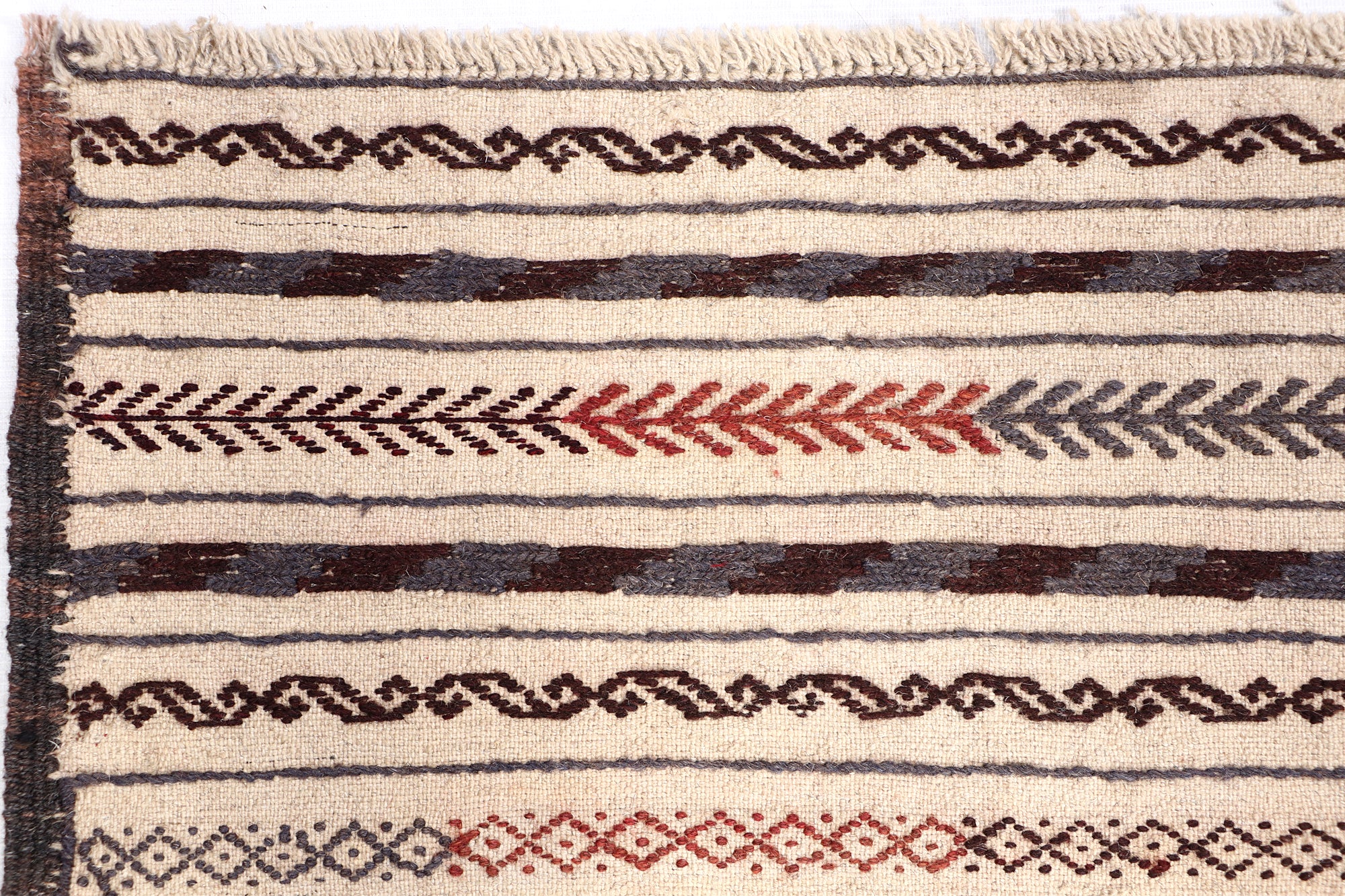 4' 6" x 6' 6 Ivory Handmade Pai Murgh Soumak Kilim Rug Rectangular