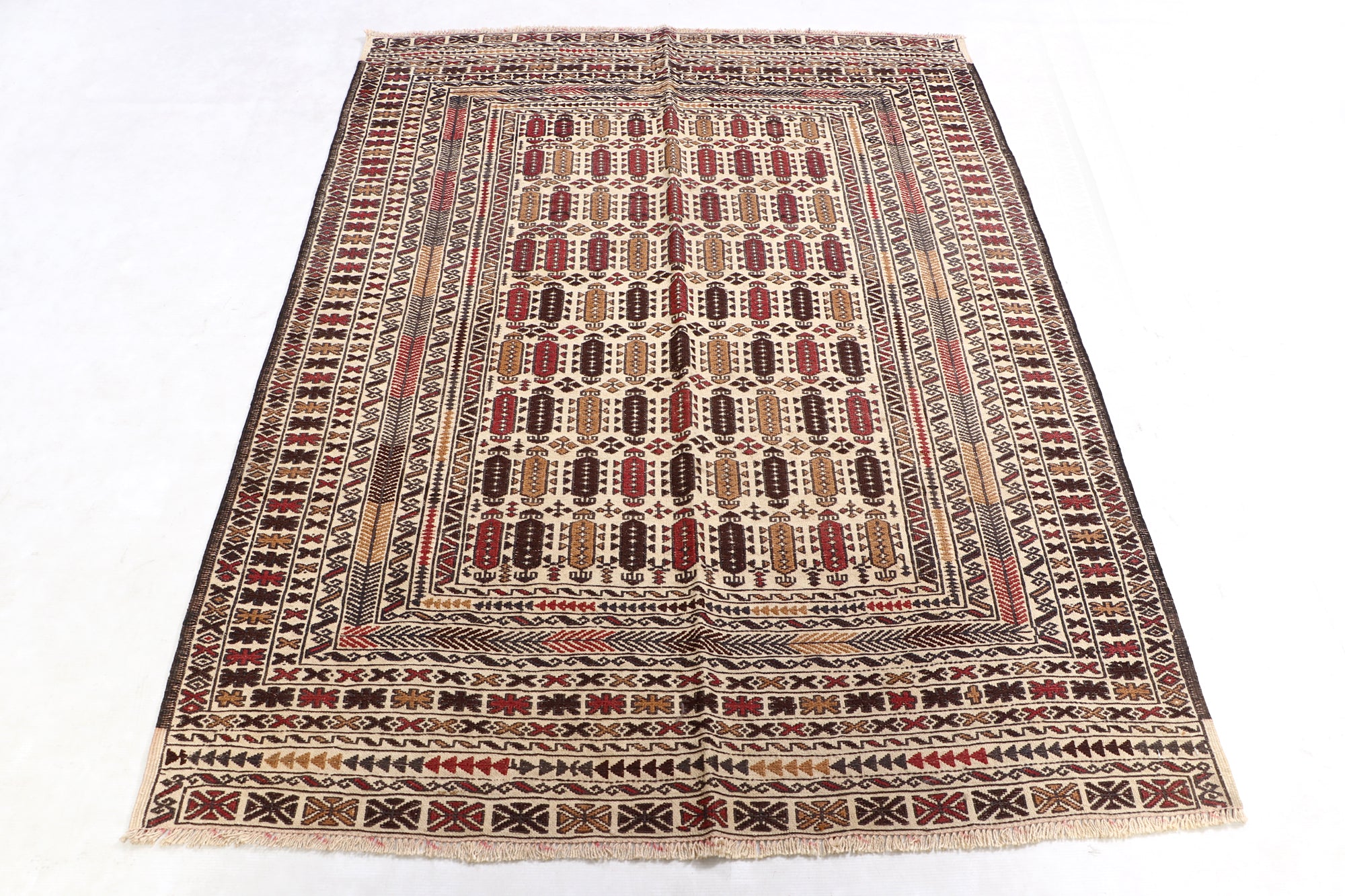 4' x 6' Ivory Handmade Pai Murgh Soumak Kilim Rug Rectangular
