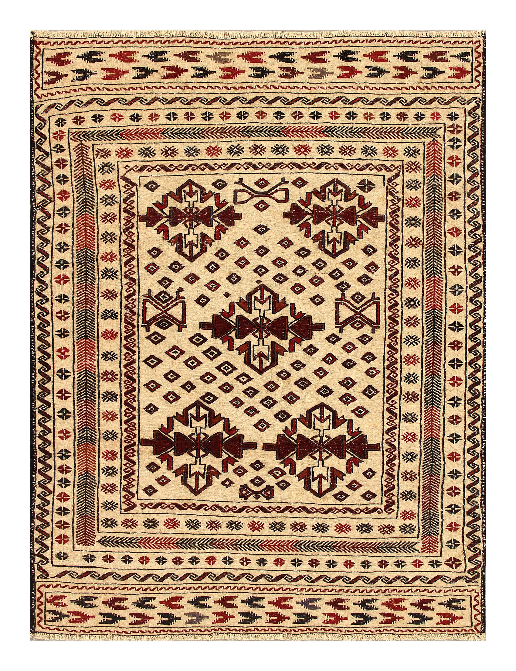 4' x 6' Ivory Handmade Pai Murgh Soumak Kilim Rug Rectangular