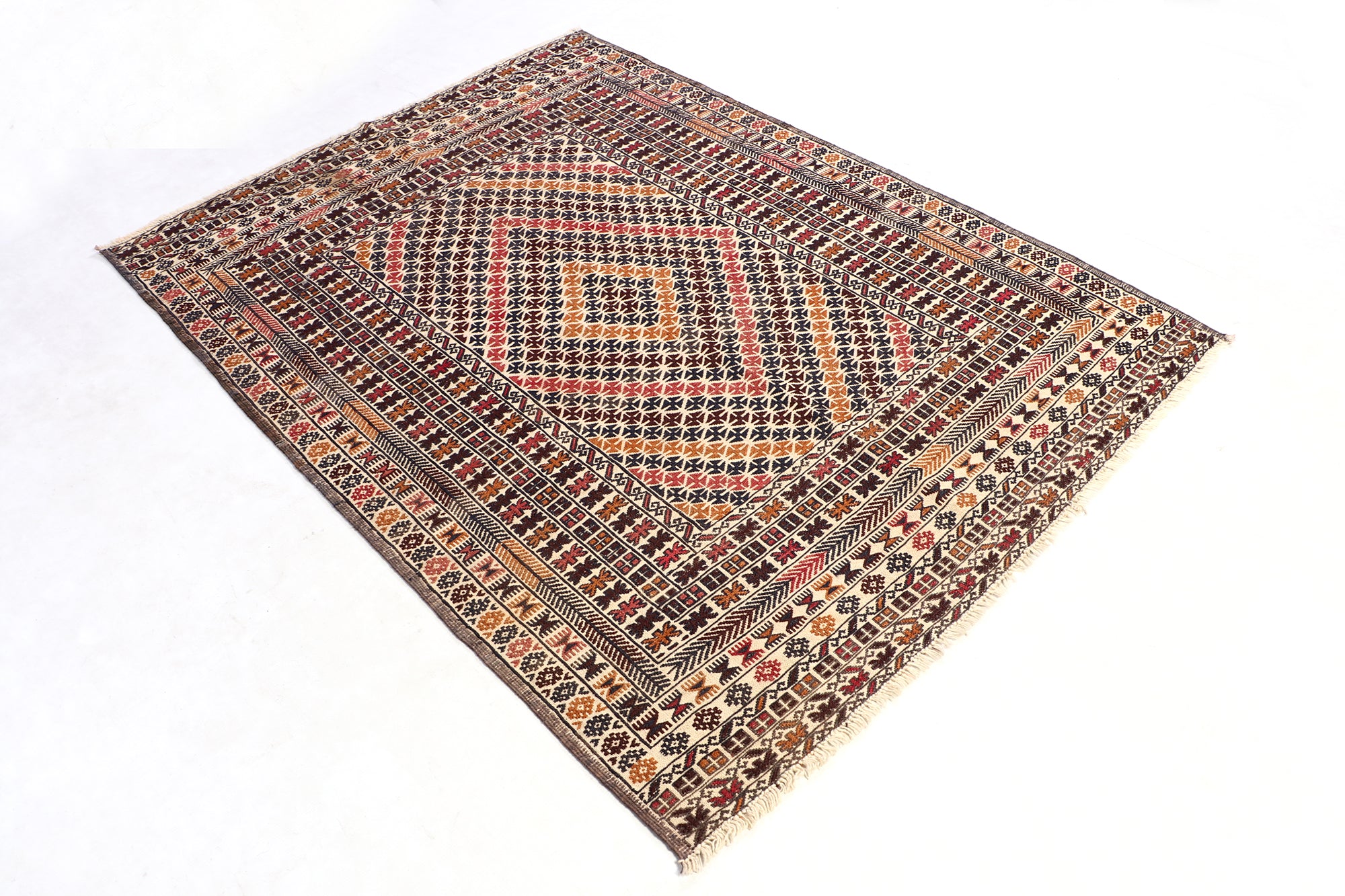 4' x 6' Ivory Handmade Pai Murgh Soumak Kilim Rug Rectangular