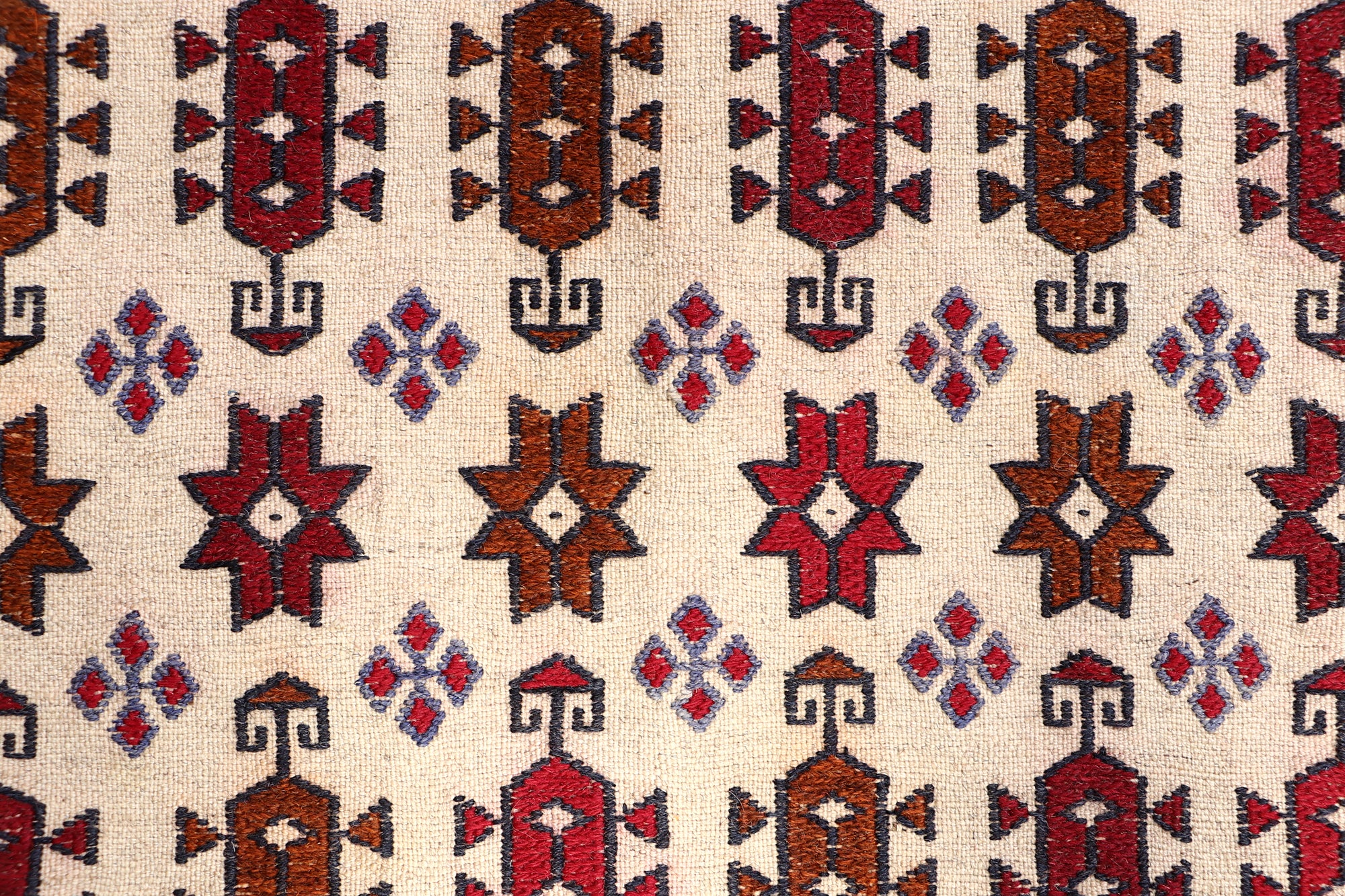 4' 6" x 6' 6 Ivory Handmade Pai Murgh Soumak Kilim Rug Rectangular