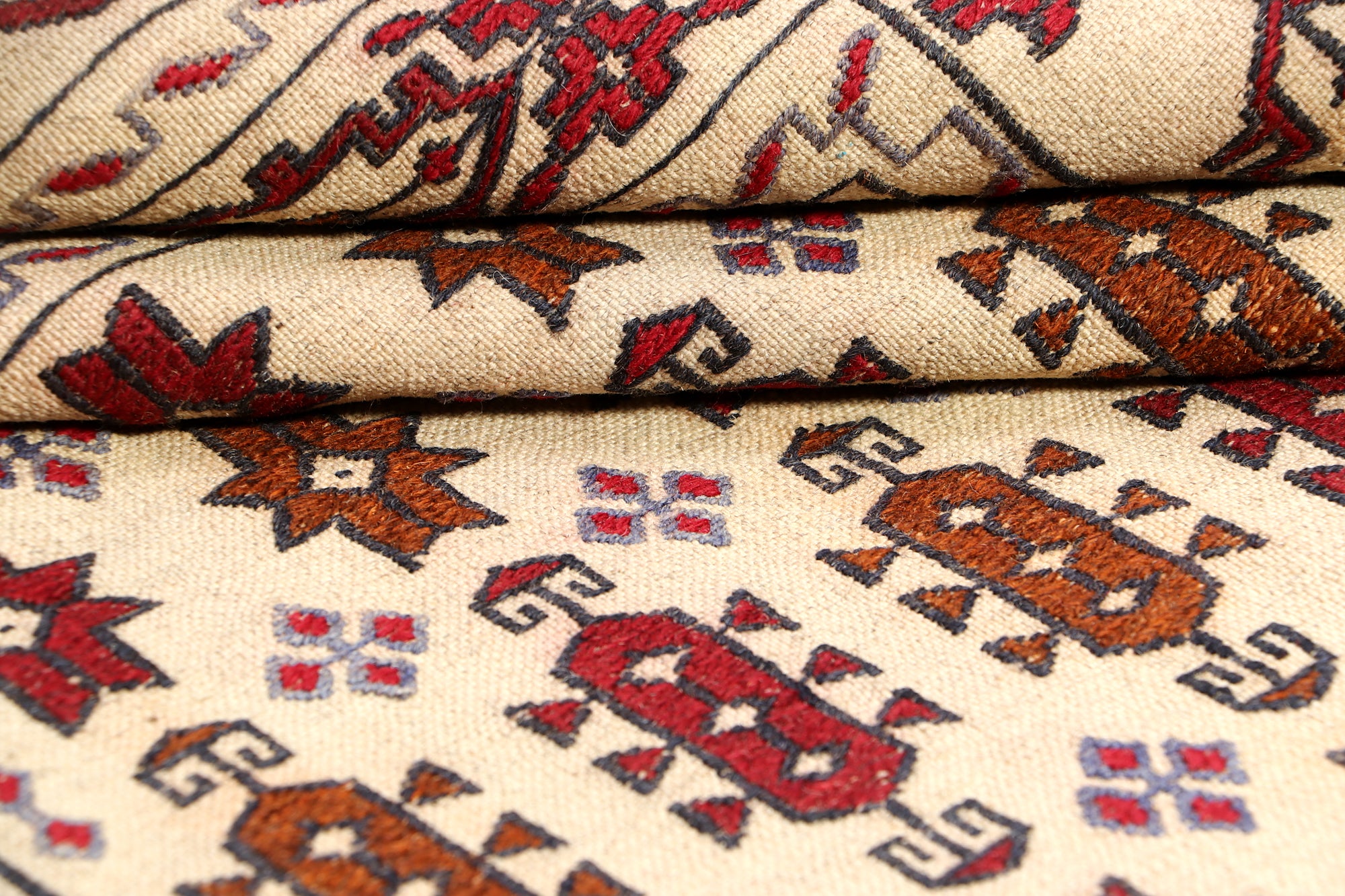 4' 6" x 6' 6 Ivory Handmade Pai Murgh Soumak Kilim Rug Rectangular