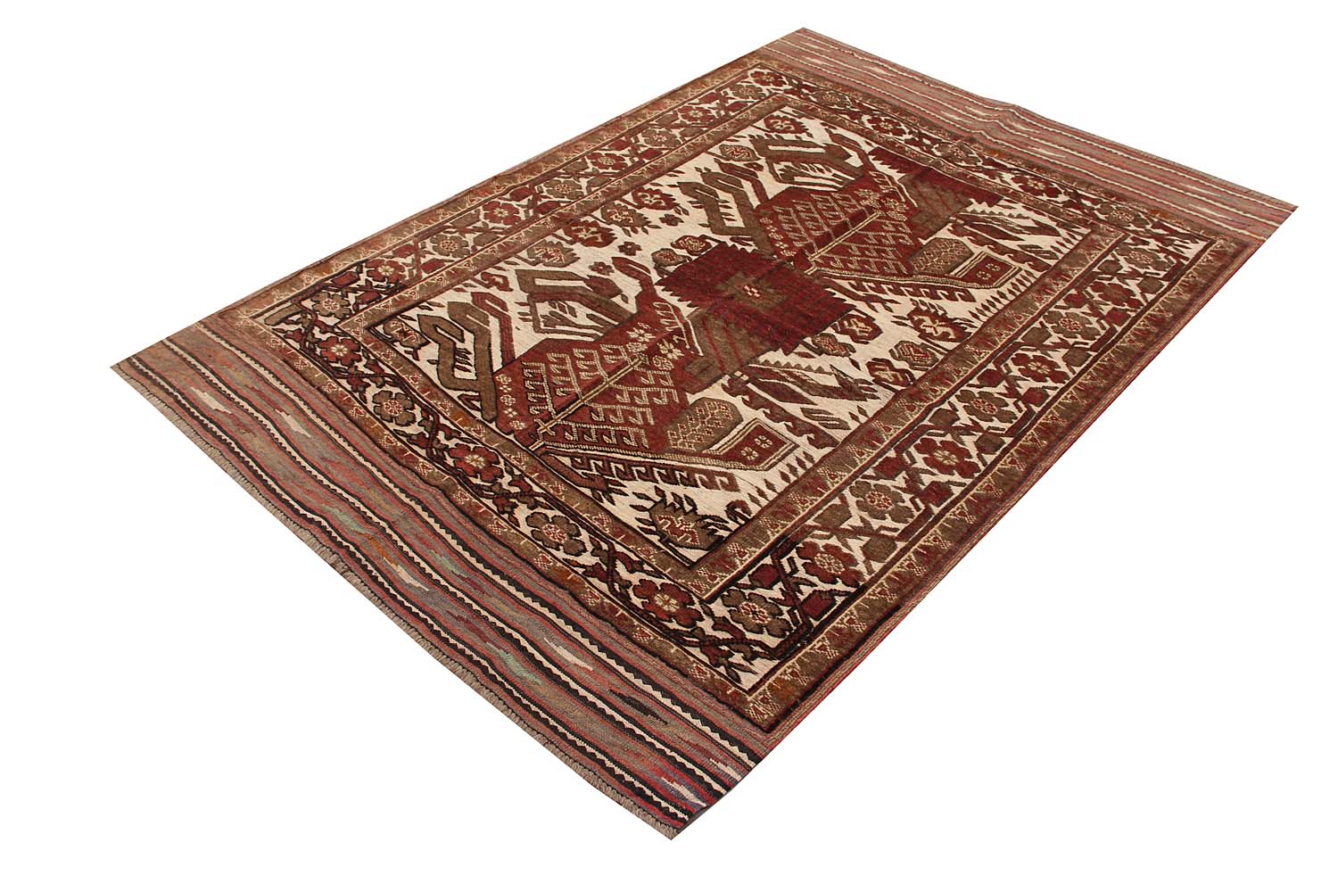 4' 6" x 6' 6 Ivory Handmade Berjista Afghan Rug Rectangular