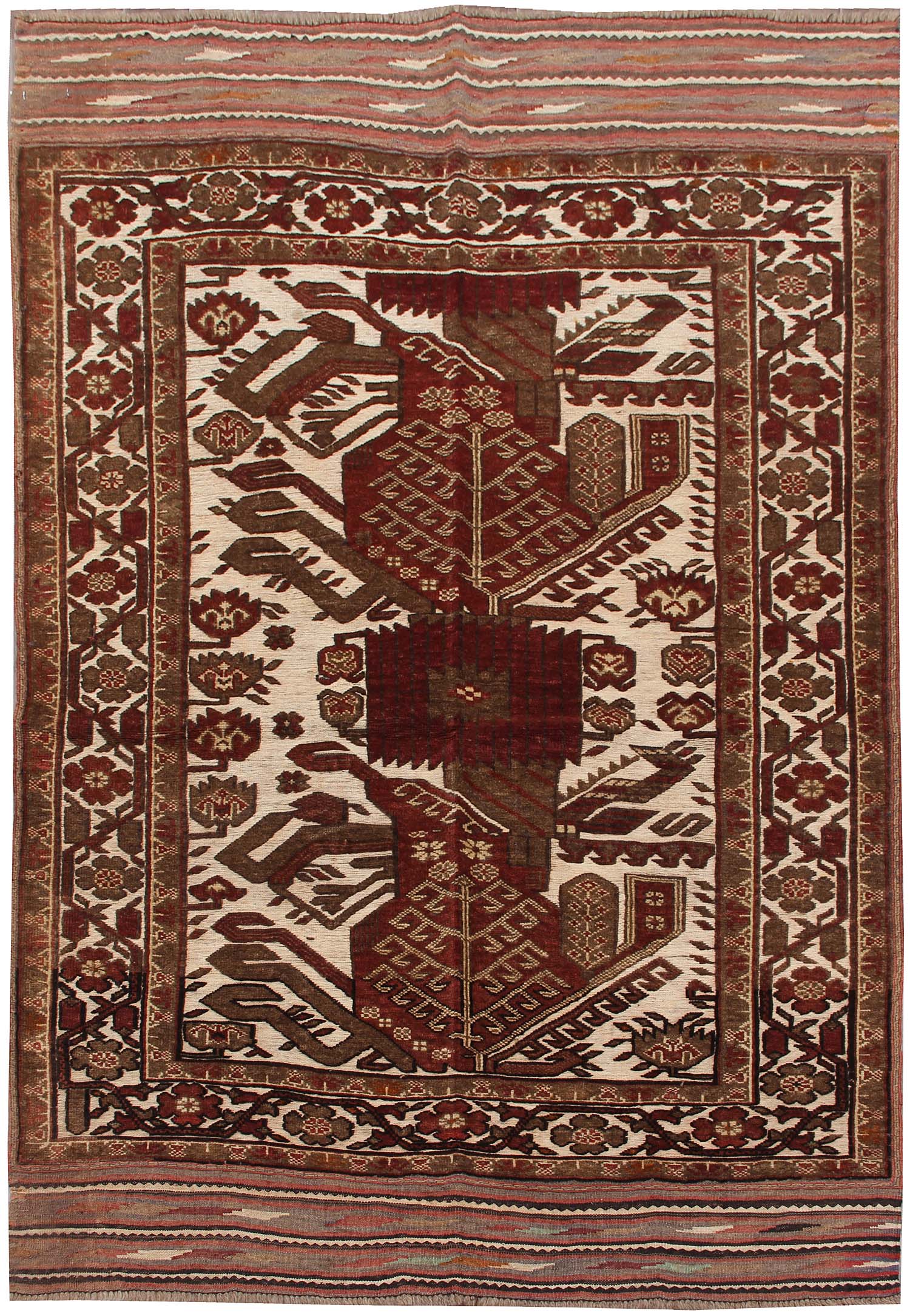 4' 6" x 6' 6 Ivory Handmade Berjista Afghan Rug Rectangular
