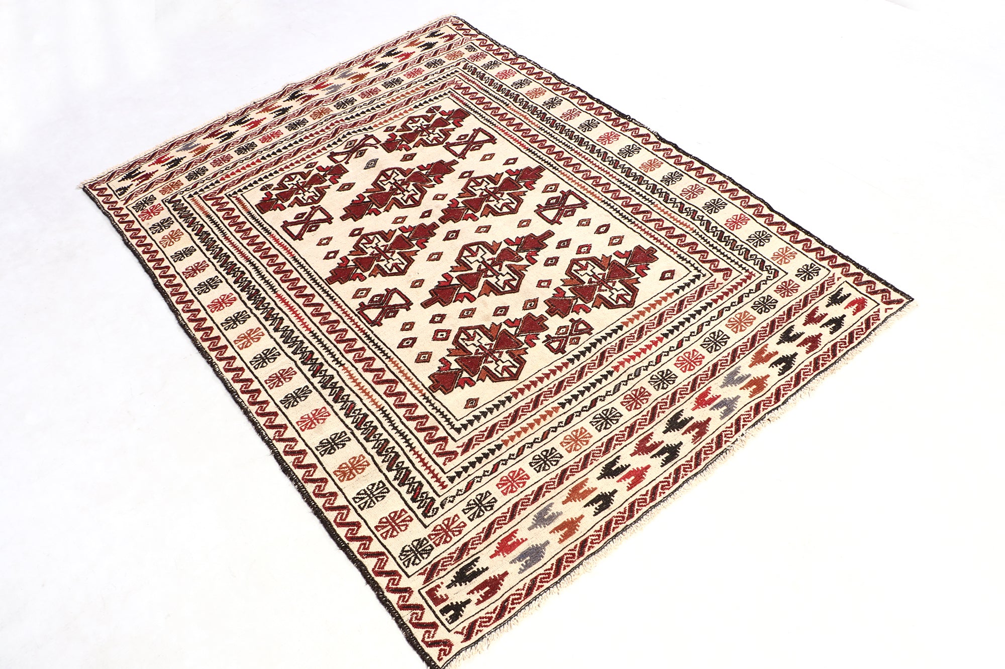 4' x 6' Ivory Handmade Pai Murgh Soumak Kilim Rug Rectangular