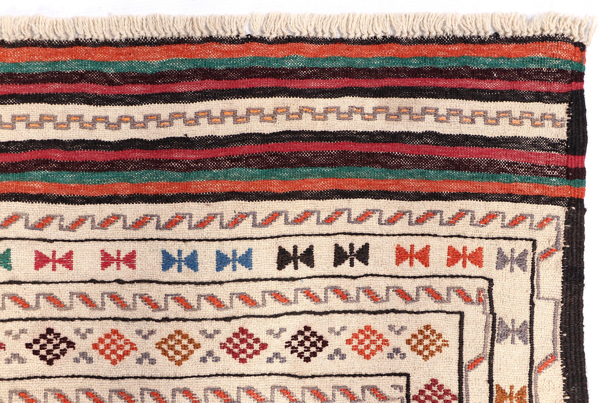 4' 6" x 6' 6 Ivory Handmade Pai Murgh Soumak Kilim Rug Rectangular