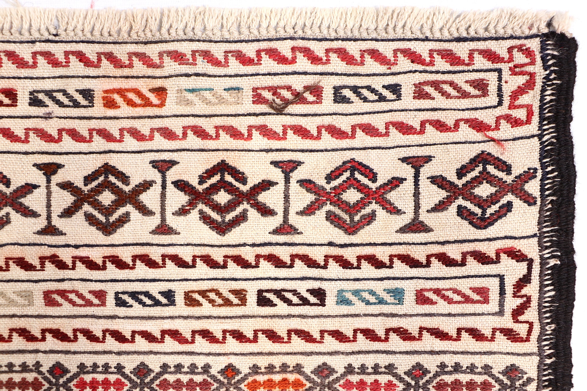 4' 6" x 6' 6 Ivory Handmade Pai Murgh Soumak Kilim Rug Rectangular