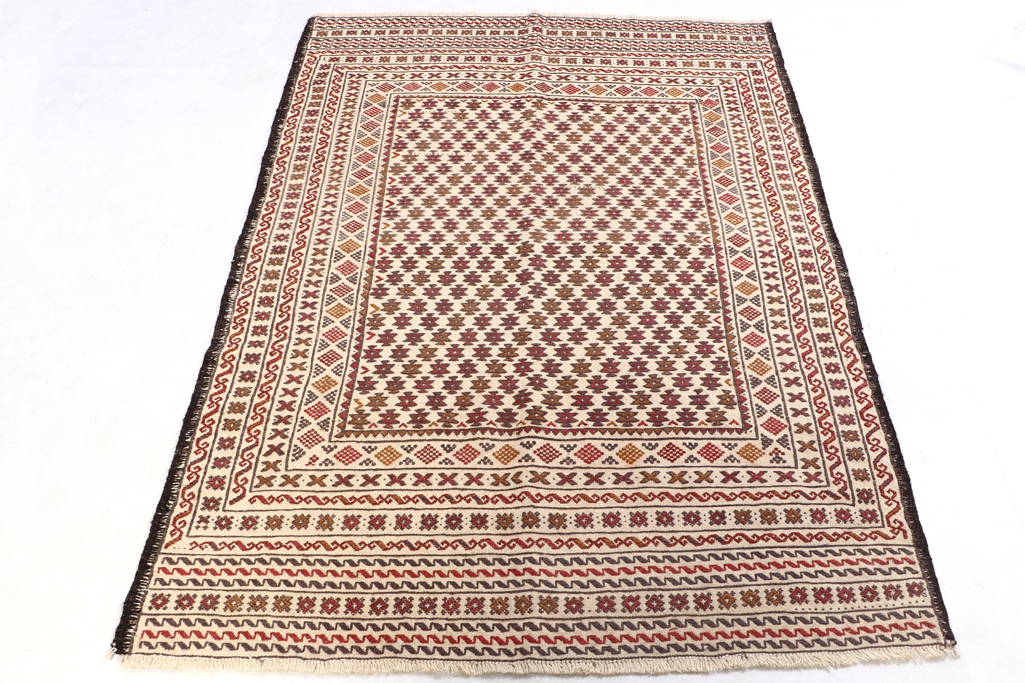 4' x 6' Ivory Handmade Pai Murgh Soumak Kilim Rug Rectangular