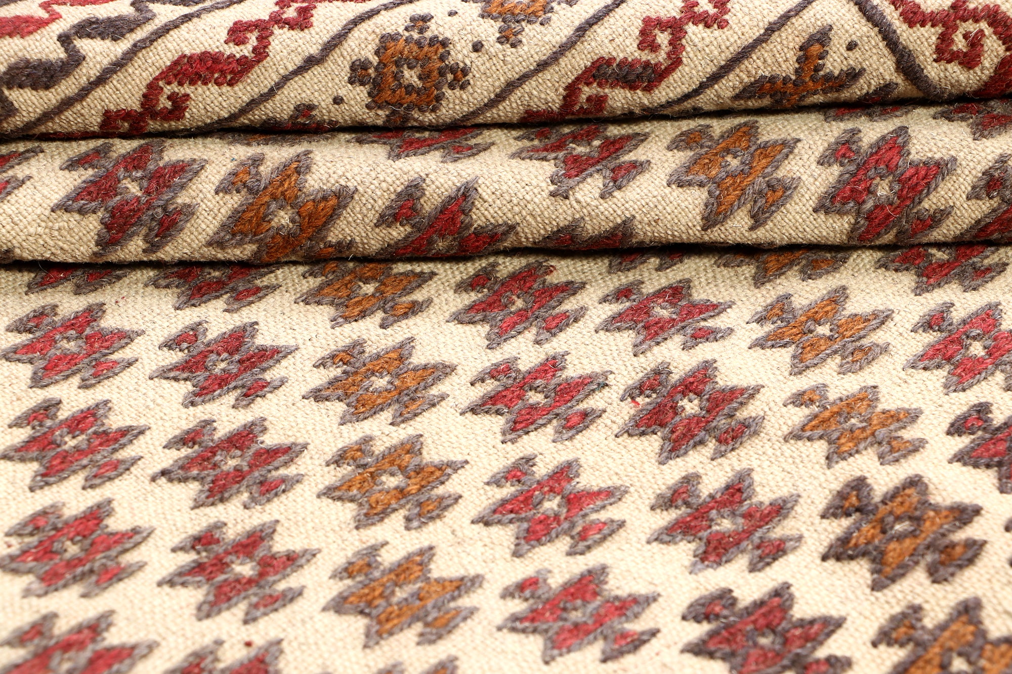 4' x 6' Ivory Handmade Pai Murgh Soumak Kilim Rug Rectangular