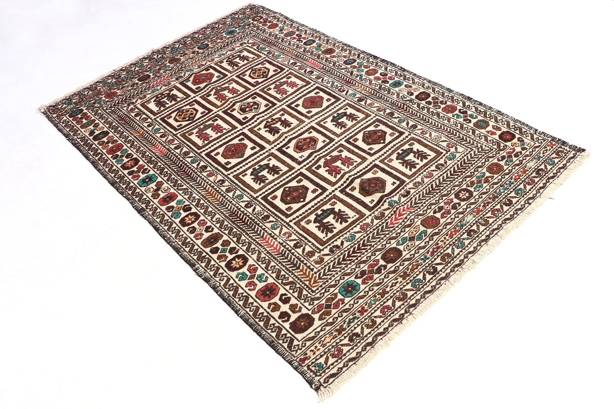 4' x 6' Ivory Handmade Pai Murgh Soumak Kilim Rug Rectangular
