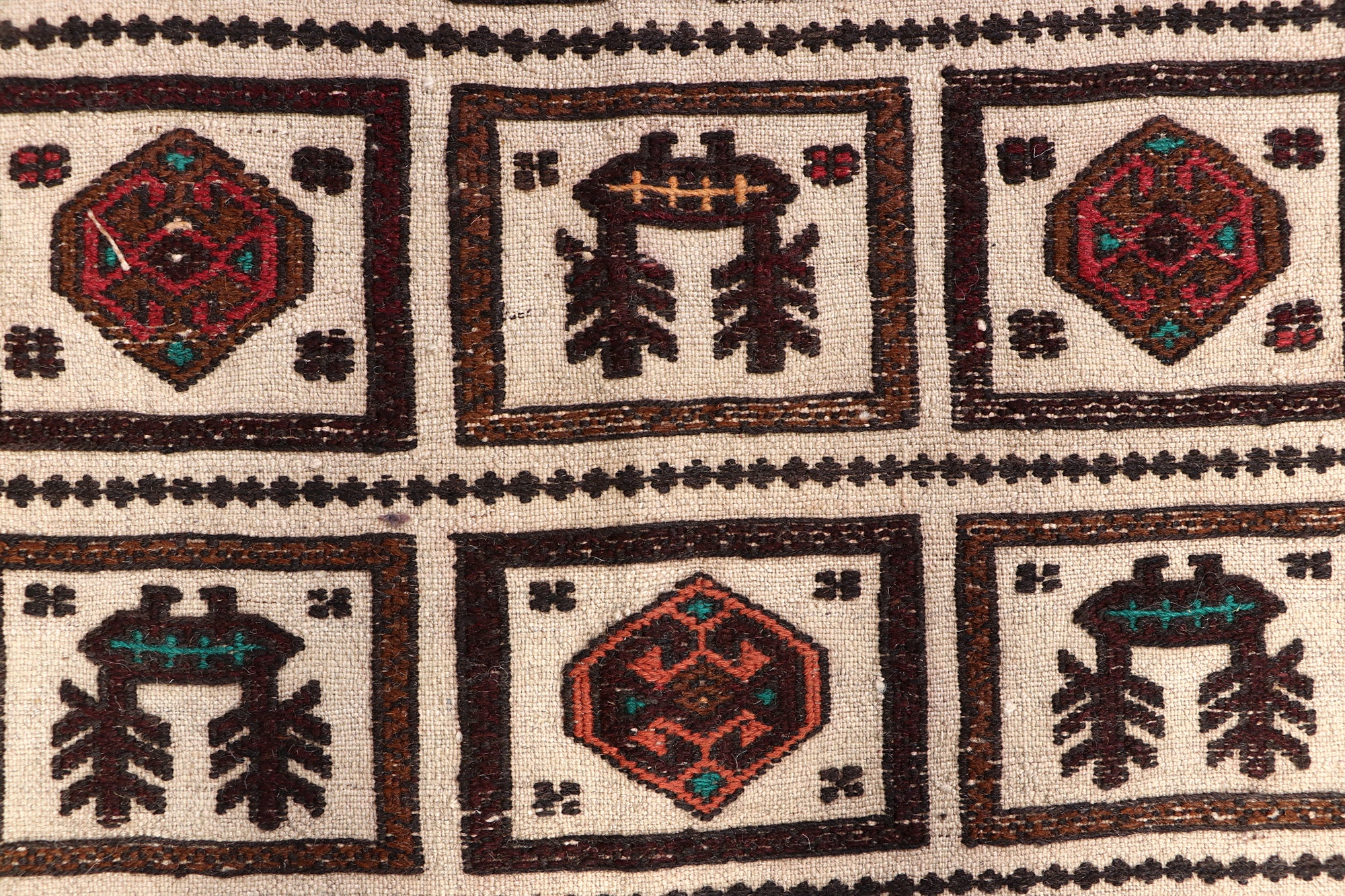 4' x 6' Ivory Handmade Pai Murgh Soumak Kilim Rug Rectangular