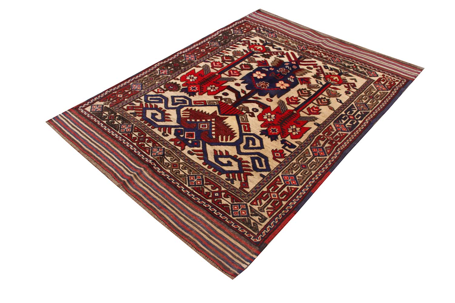 4' x 6' Ivory Handmade Berjista Afghan Rug Rectangular