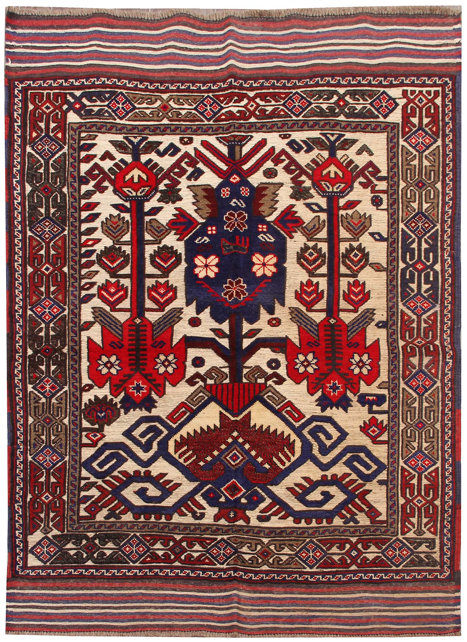 4' x 6' Ivory Handmade Berjista Afghan Rug Rectangular