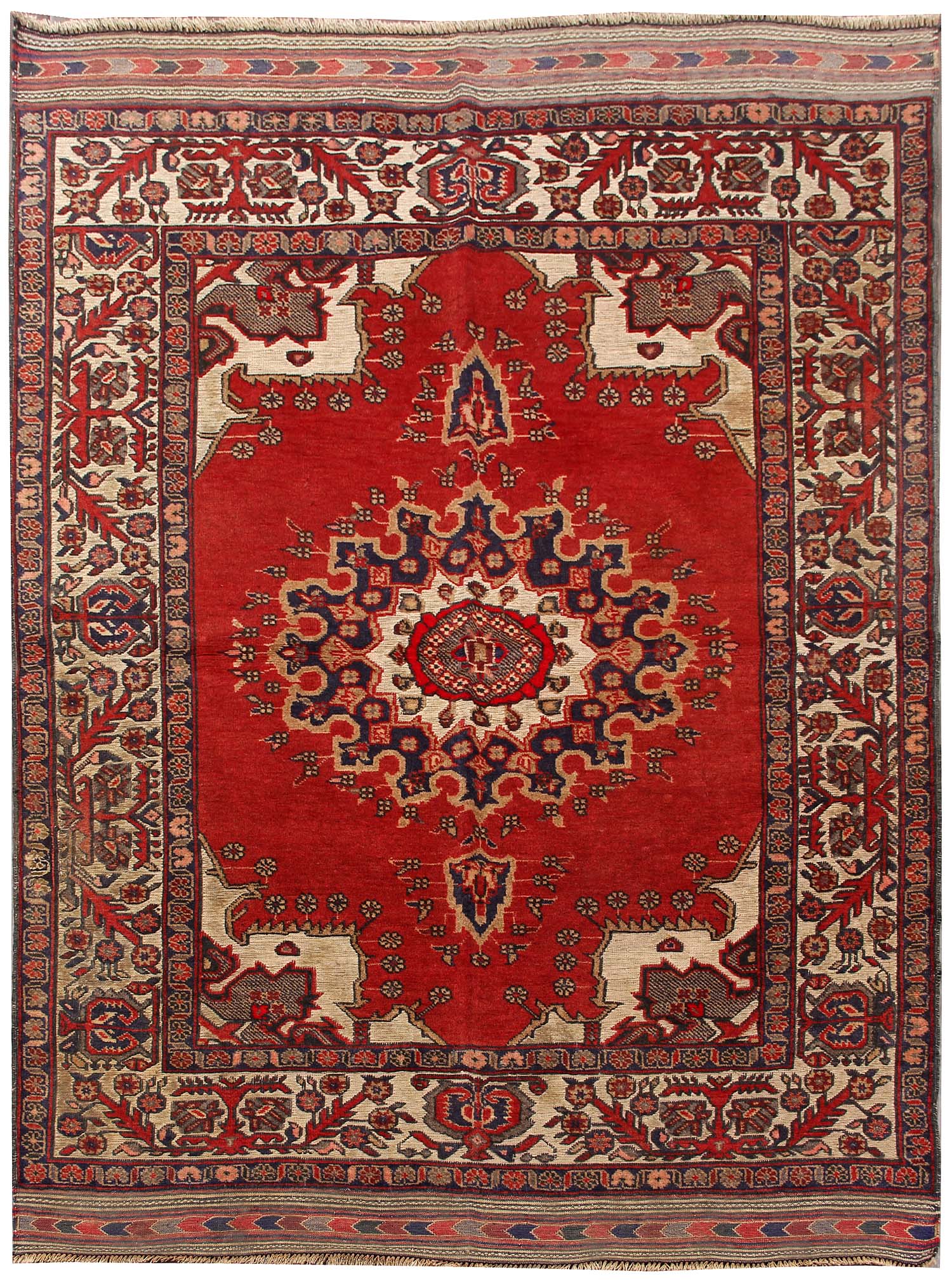 4' 6" x 6' 6 Red Handmade Berjista Afghan Rug Rectangular