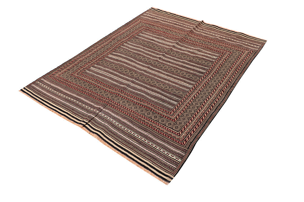 4' 6" x 6' 6 Multy Handmade Laghari Soumak Kilim Rug Rectangular
