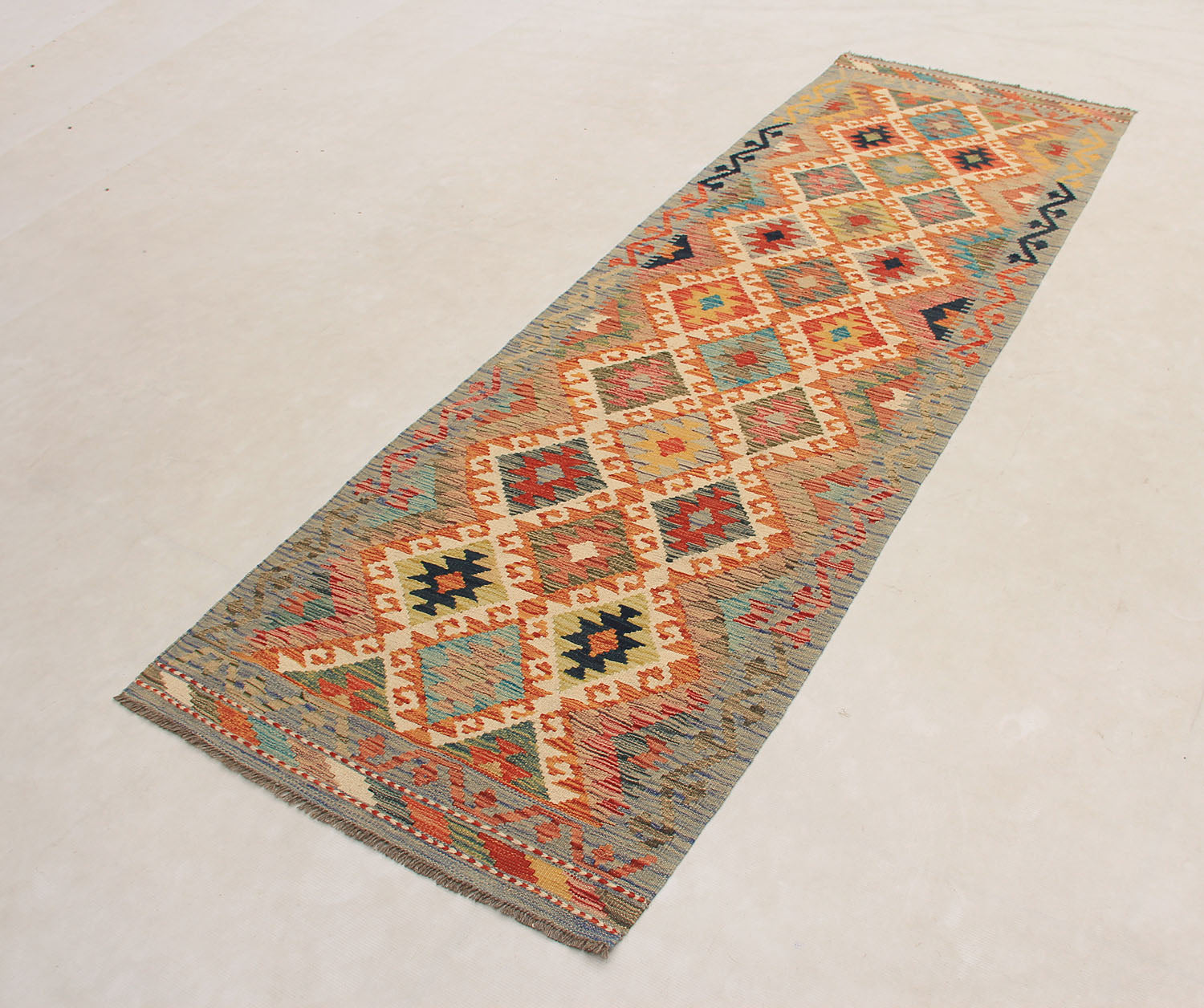 2' 6" X 9' Multy Handmade Veggie Dye Kilim Rug Runner