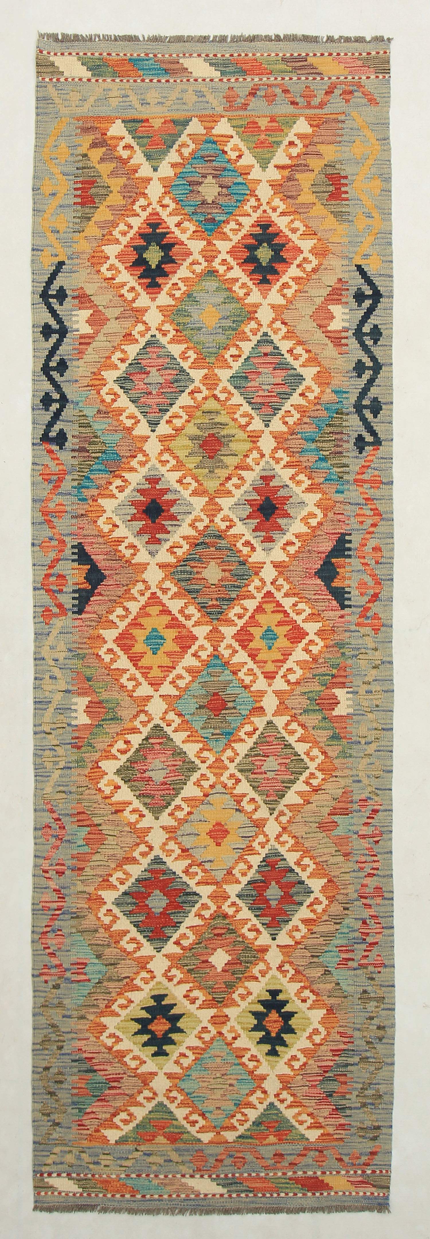 2' 6" X 9' Multy Handmade Veggie Dye Kilim Rug Runner