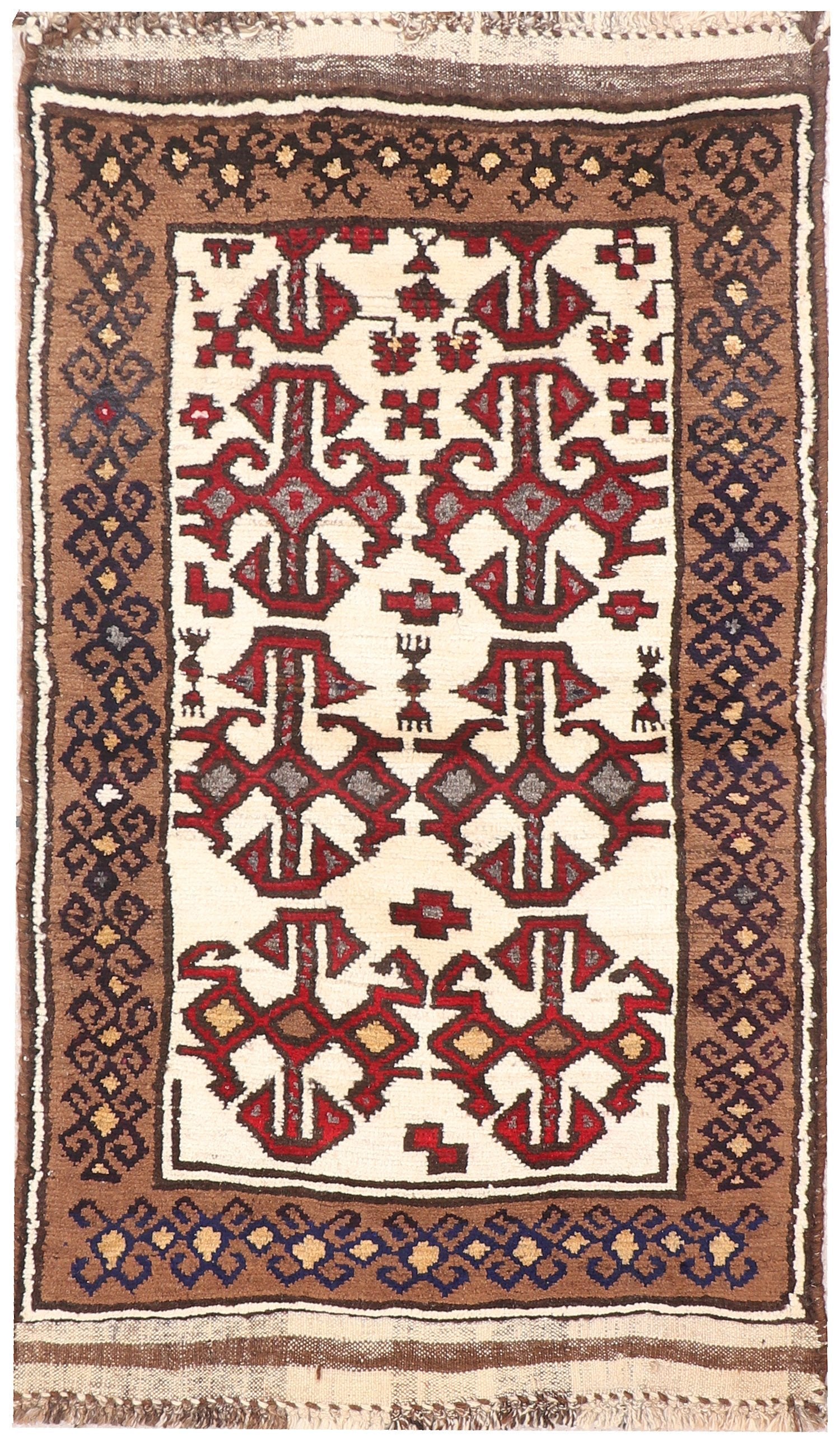 2' 6" x 4' Ivory Handmade Natural Taimani Carpets Afghan Rectangular