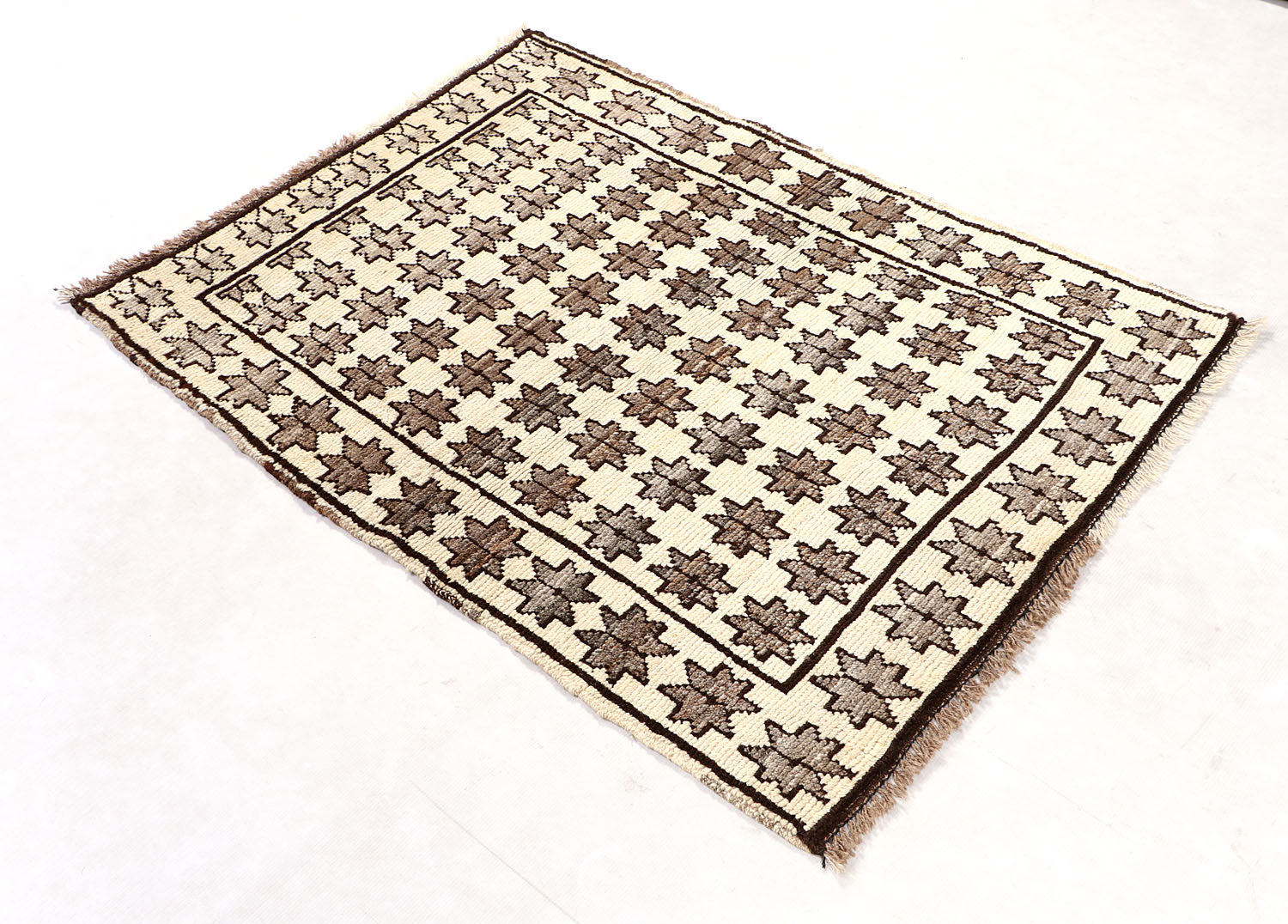 3' X 4' Ivory Handmade Natural Taimani Carpets Afghan Rectangular