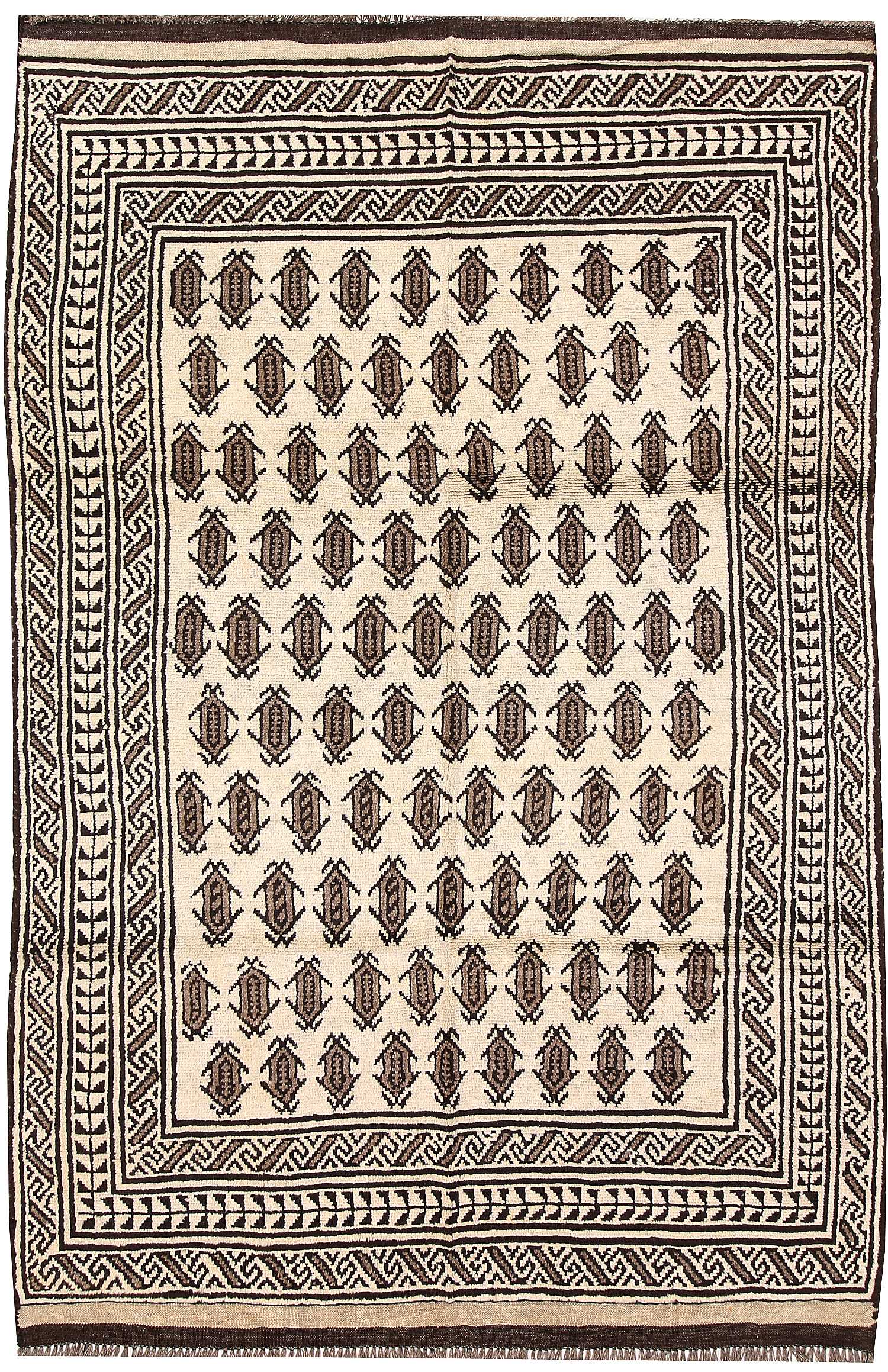 5' X 7' Ivory Handmade Natural Taimani Carpets Afghan Rectangular