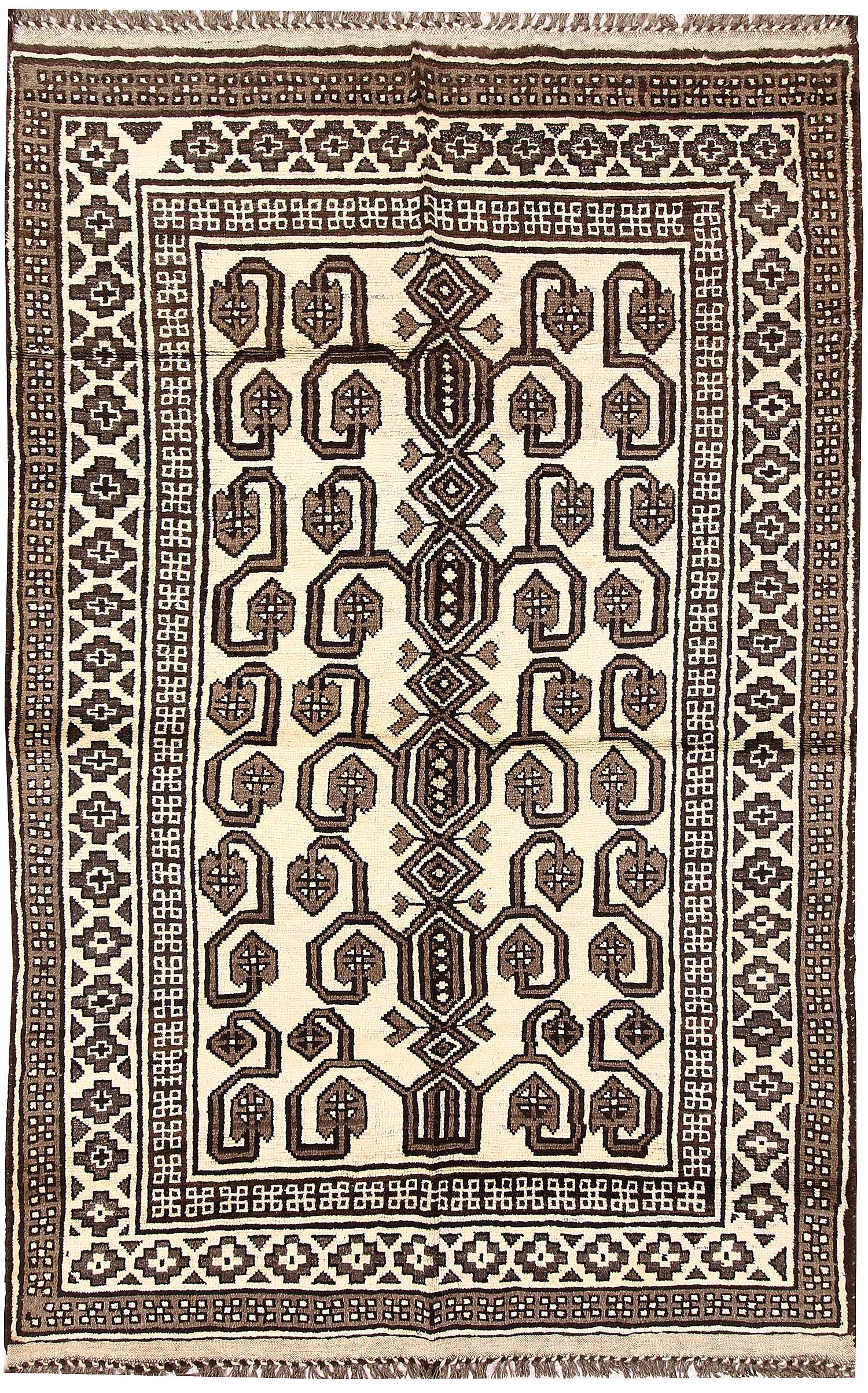 5' 6" X 8' Ivory Handmade Natural Taimani Carpets Afghan Rectangular