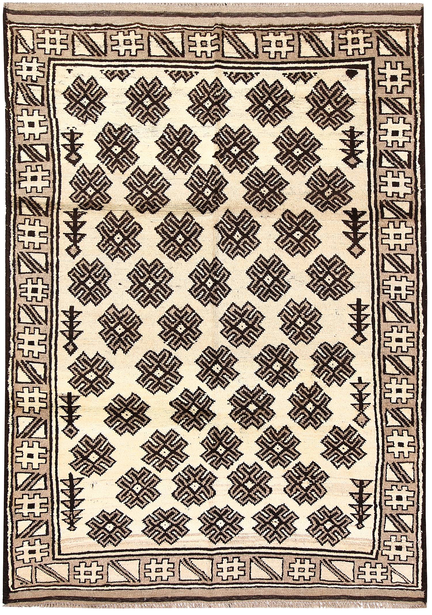 4' 6" x 6' 6 Ivory Handmade Natural Taimani Carpets Afghan Rectangular
