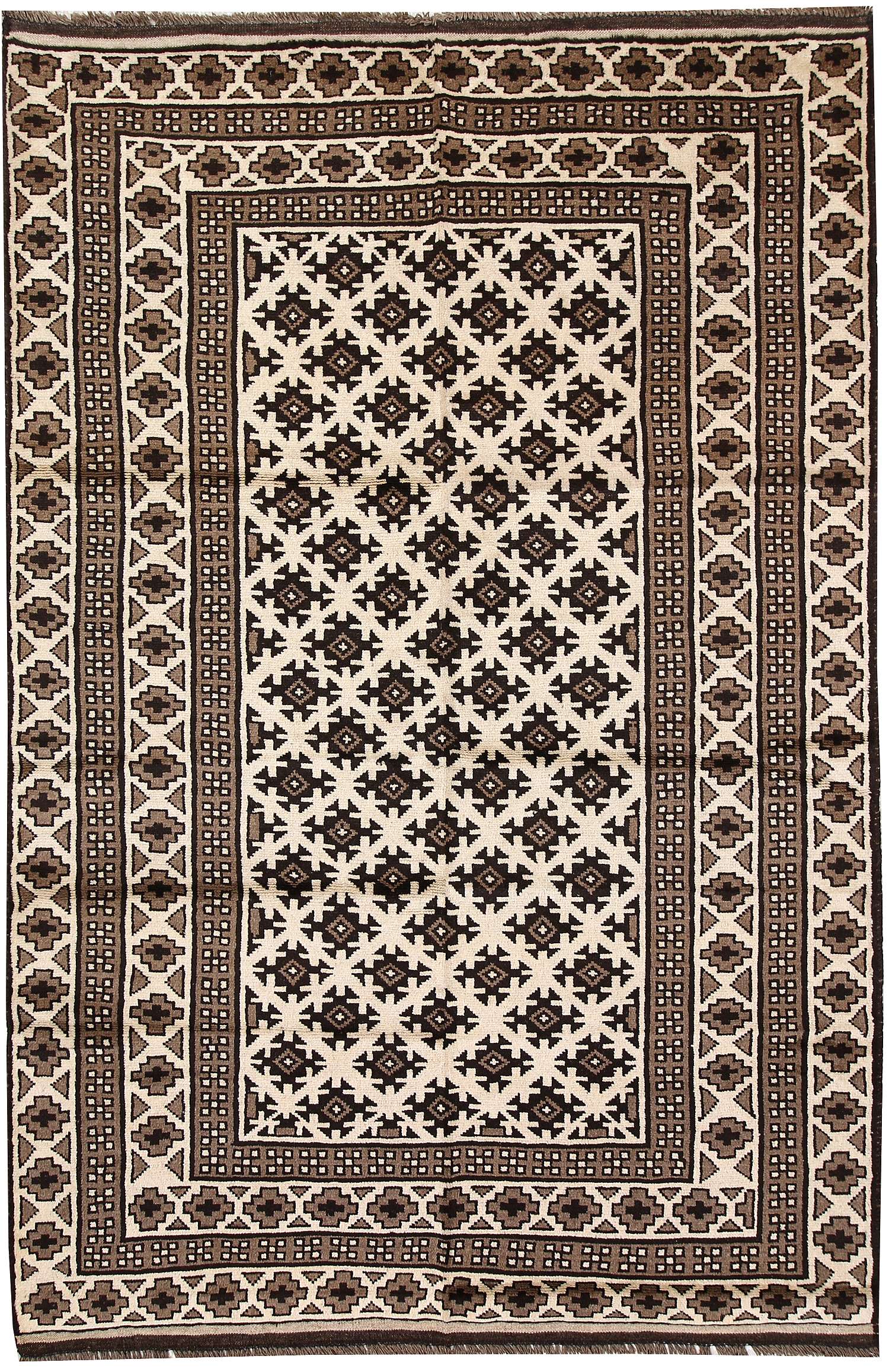 5' 6" X 8' Ivory Handmade Natural Taimani Carpets Afghan Rectangular