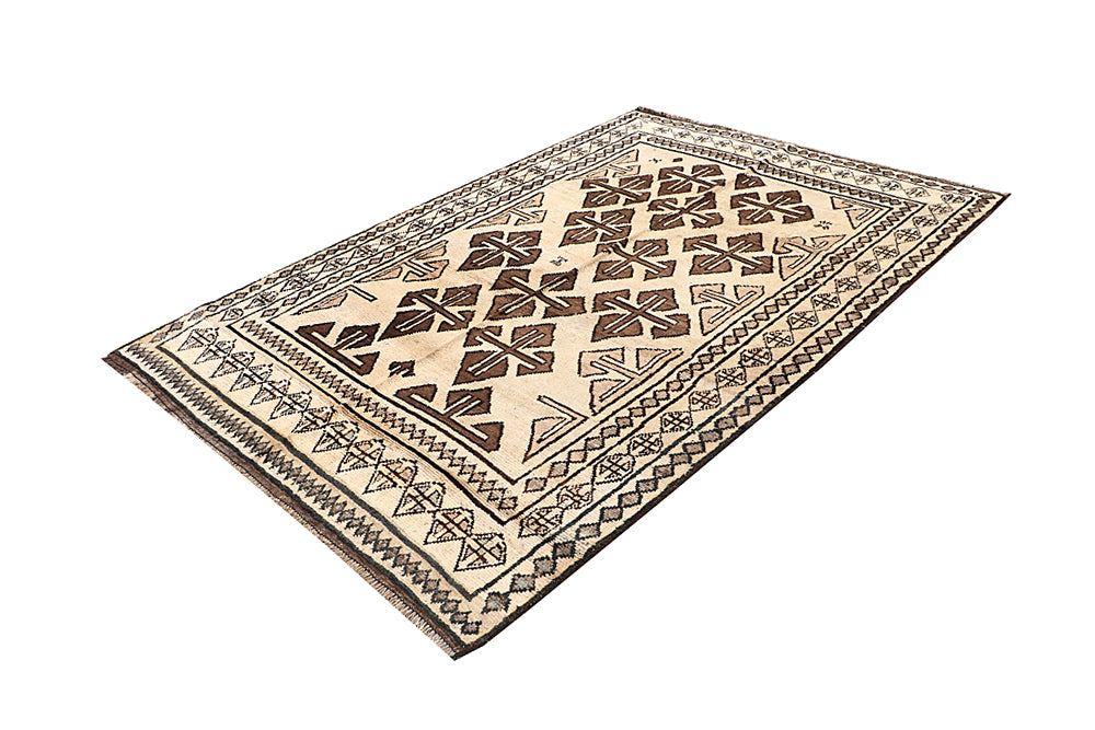 5' 6" X 8' Ivory Handmade Natural Taimani Carpets Afghan Rectangular