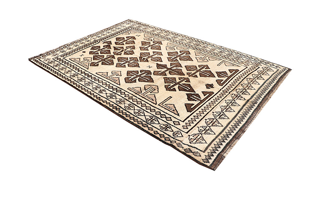 5' 6" X 8' Ivory Handmade Natural Taimani Carpets Afghan Rectangular