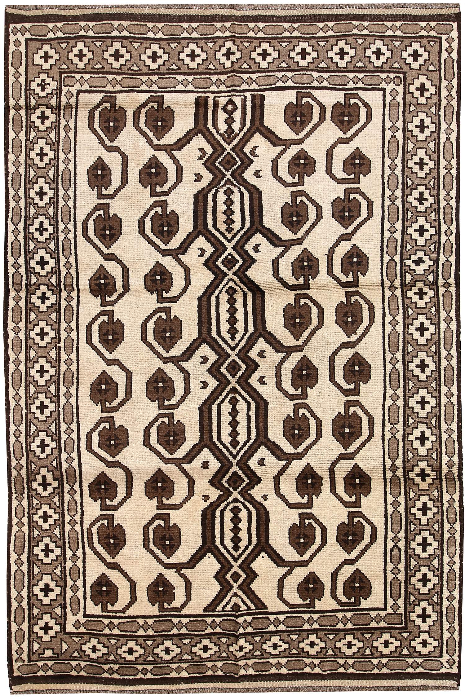 5' 6" X 8' Ivory Handmade Natural Taimani Carpets Afghan Rectangular