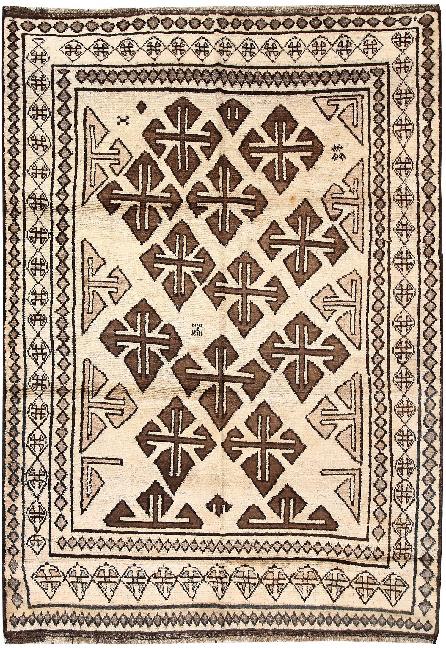 5' 6" X 8' Ivory Handmade Natural Taimani Carpets Afghan Rectangular